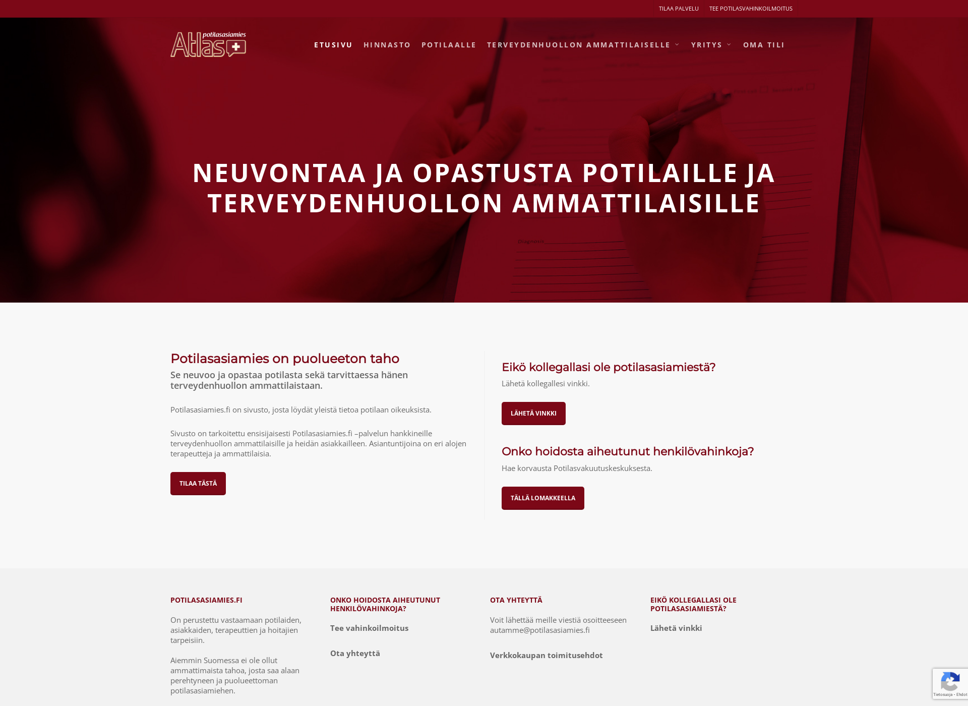 Skärmdump för potilasasiamies.fi