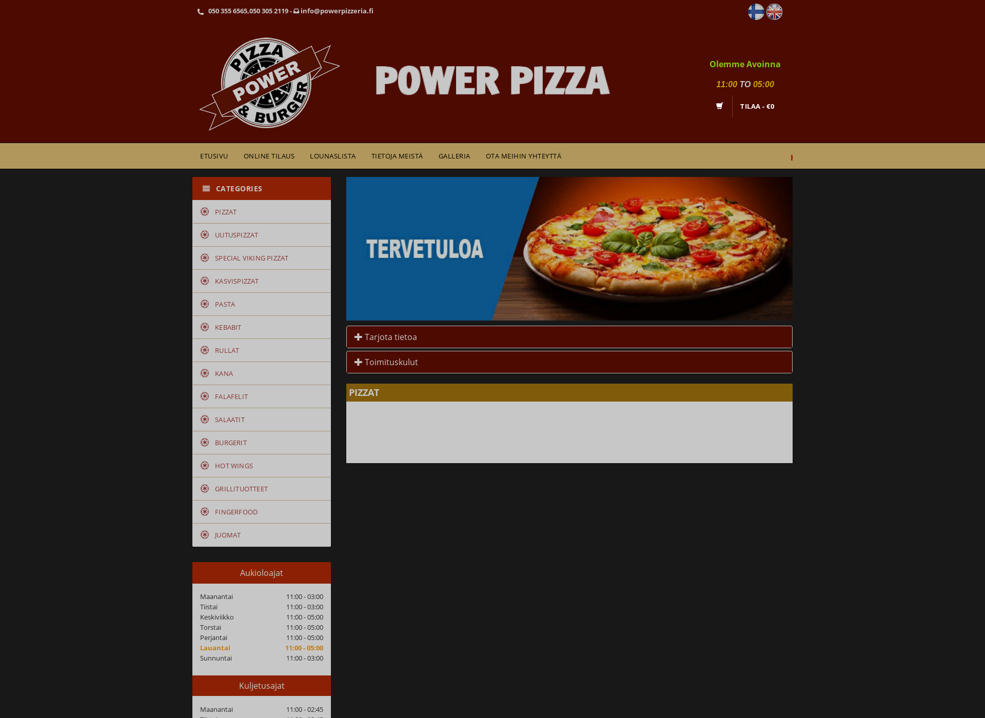 Screenshot for powerpizzeria.fi