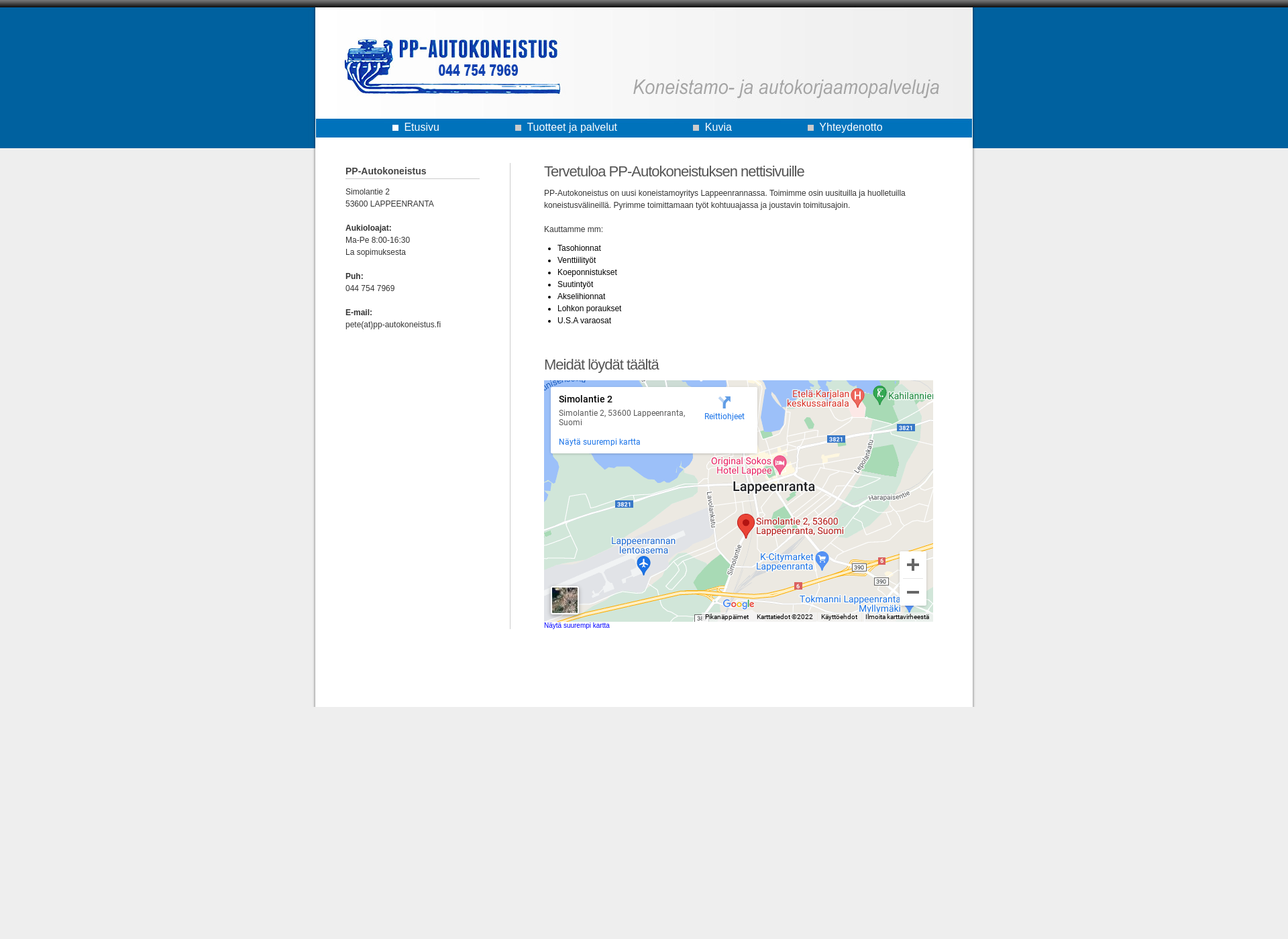 Skärmdump för pp-autokoneistus.fi
