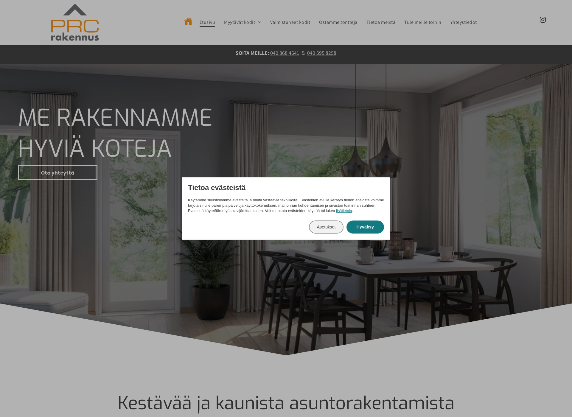 Skärmdump för prcrakennus.fi