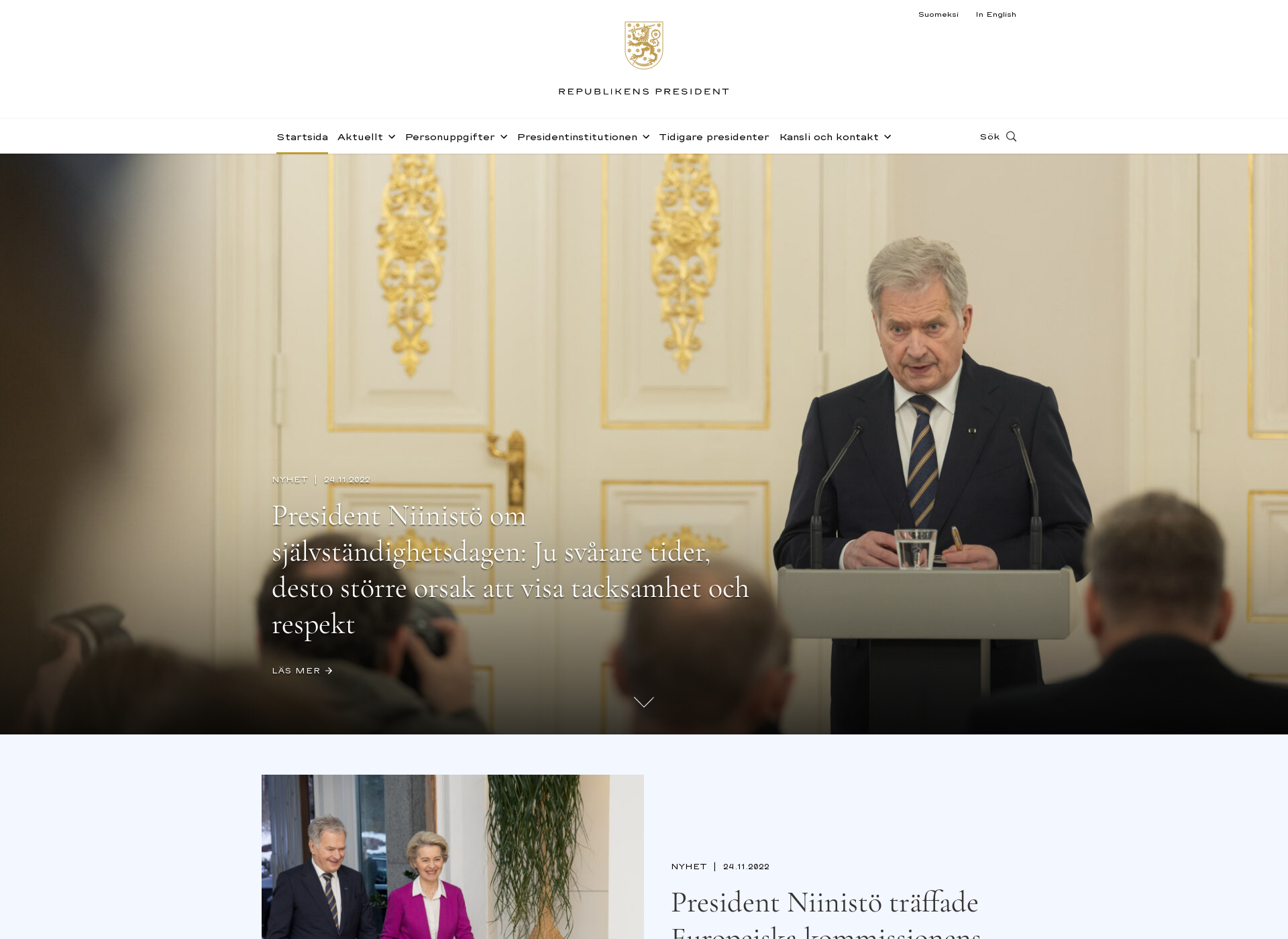 Skärmdump för president.fi