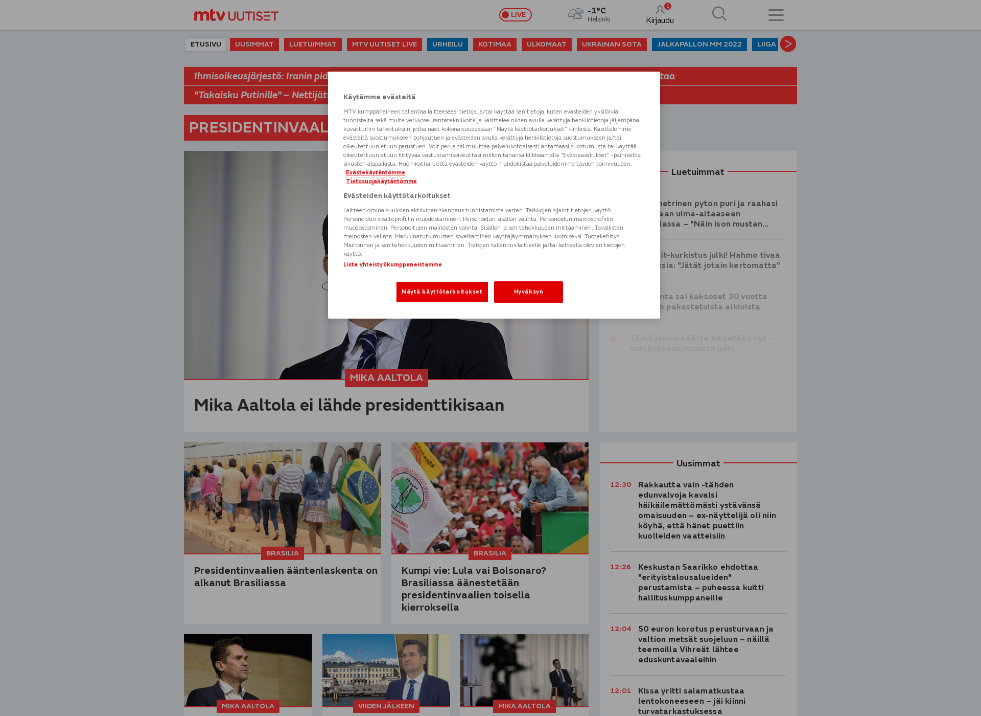 Screenshot for presidentinvaalit.fi
