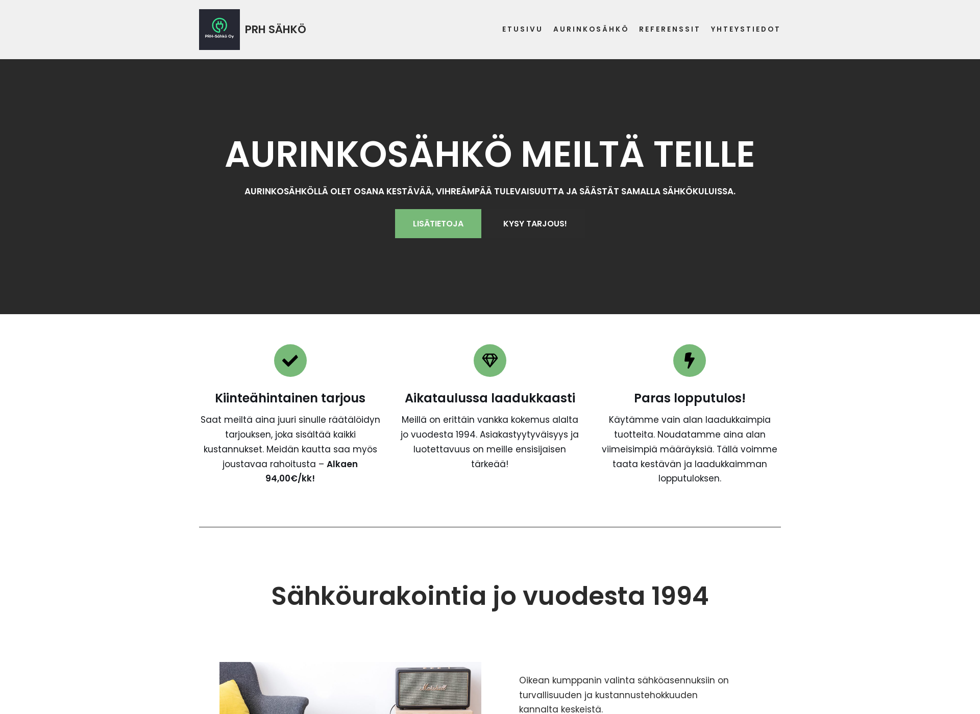 Skärmdump för prhsahko.fi