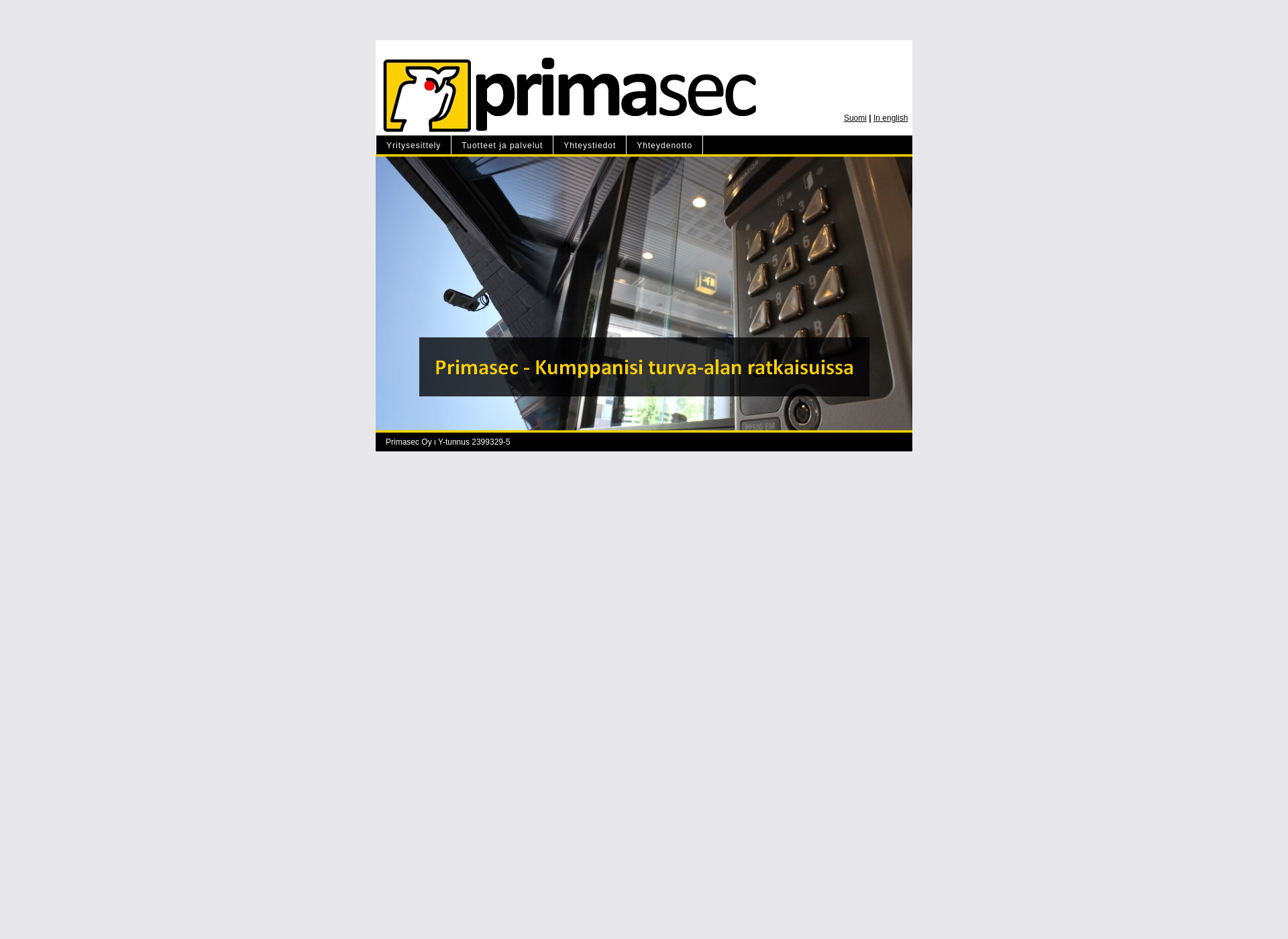 Skärmdump för primasec.fi