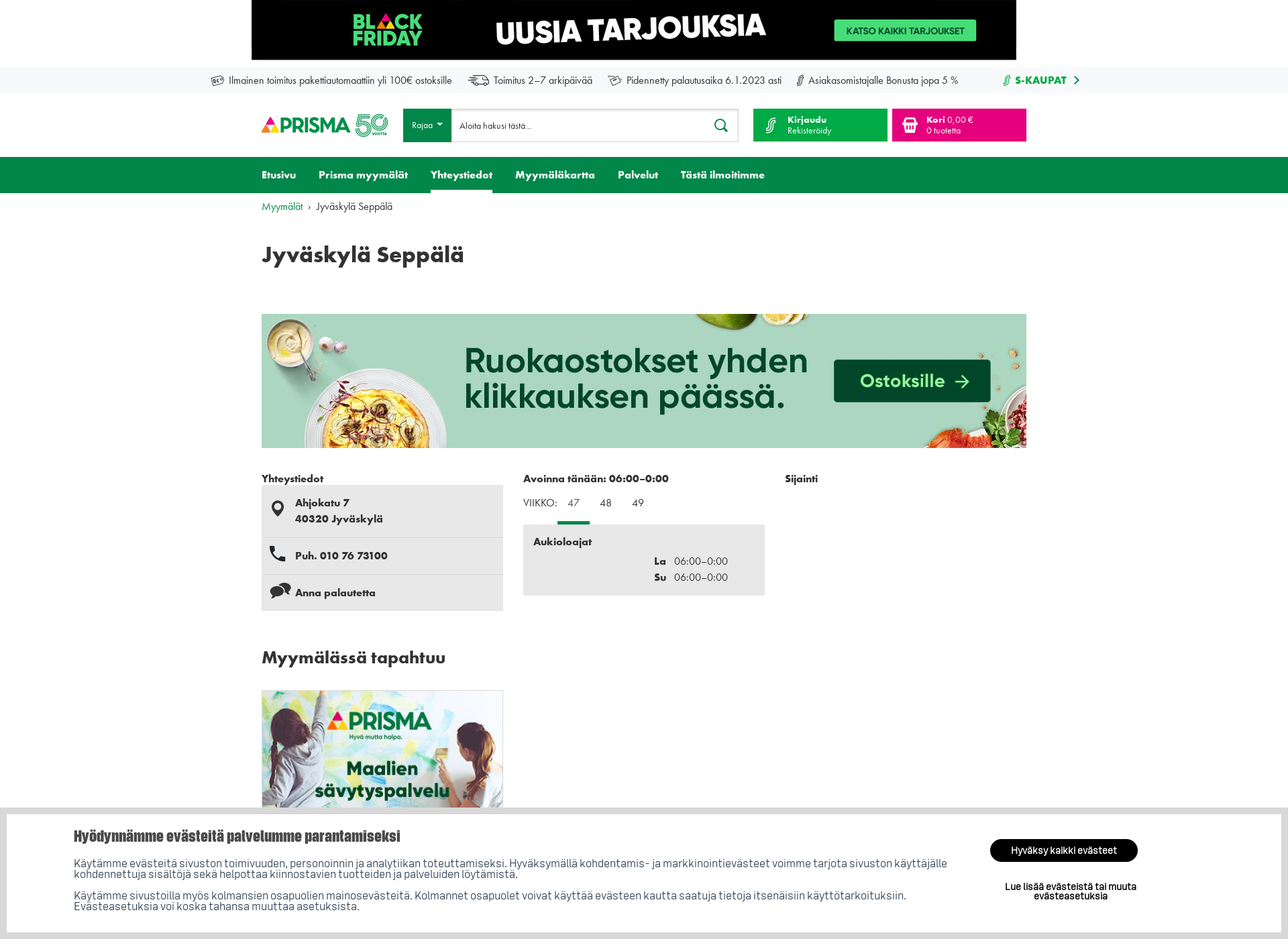 Skärmdump för prismaseppala.fi