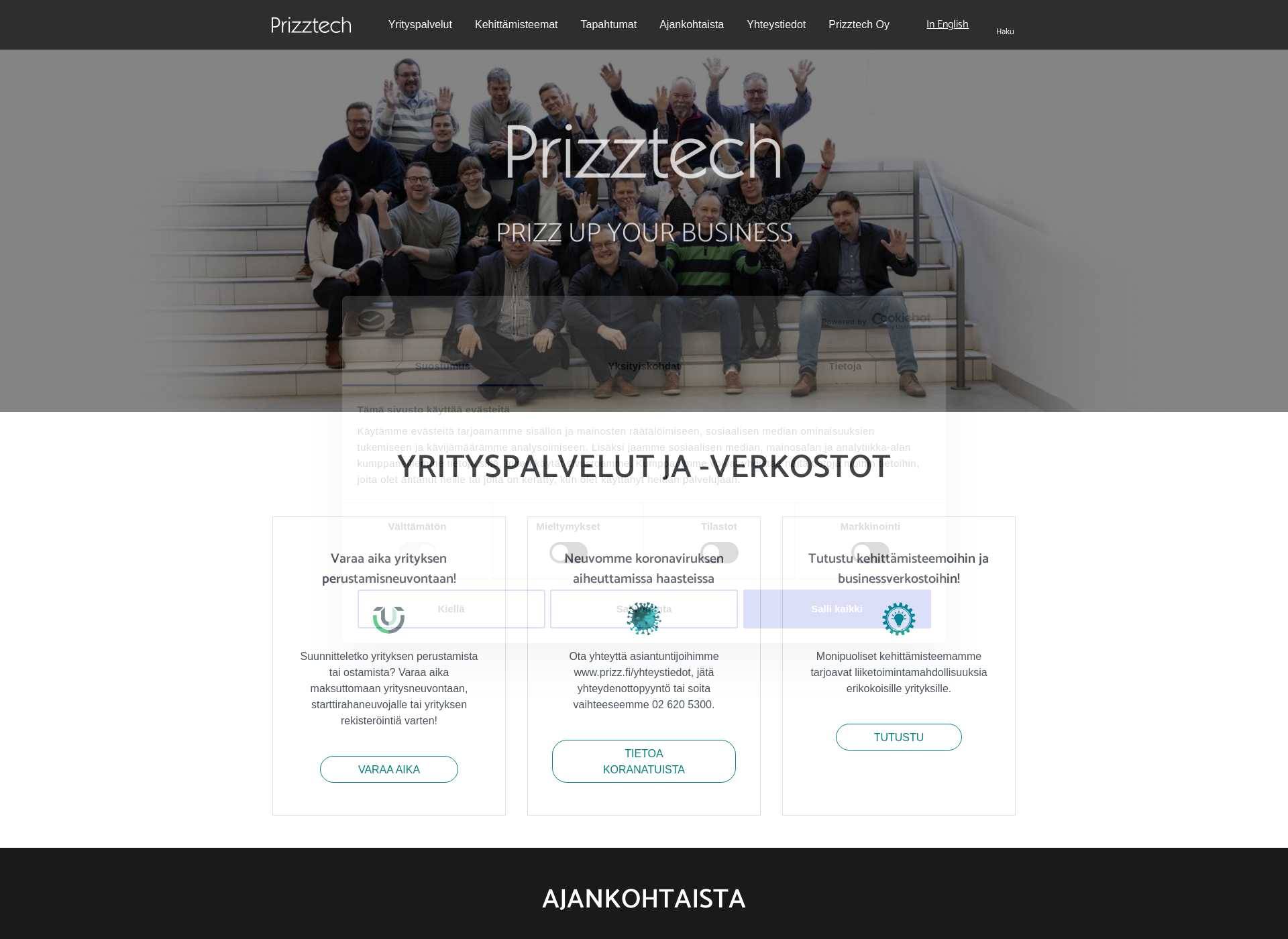 Skärmdump för prizztech.fi