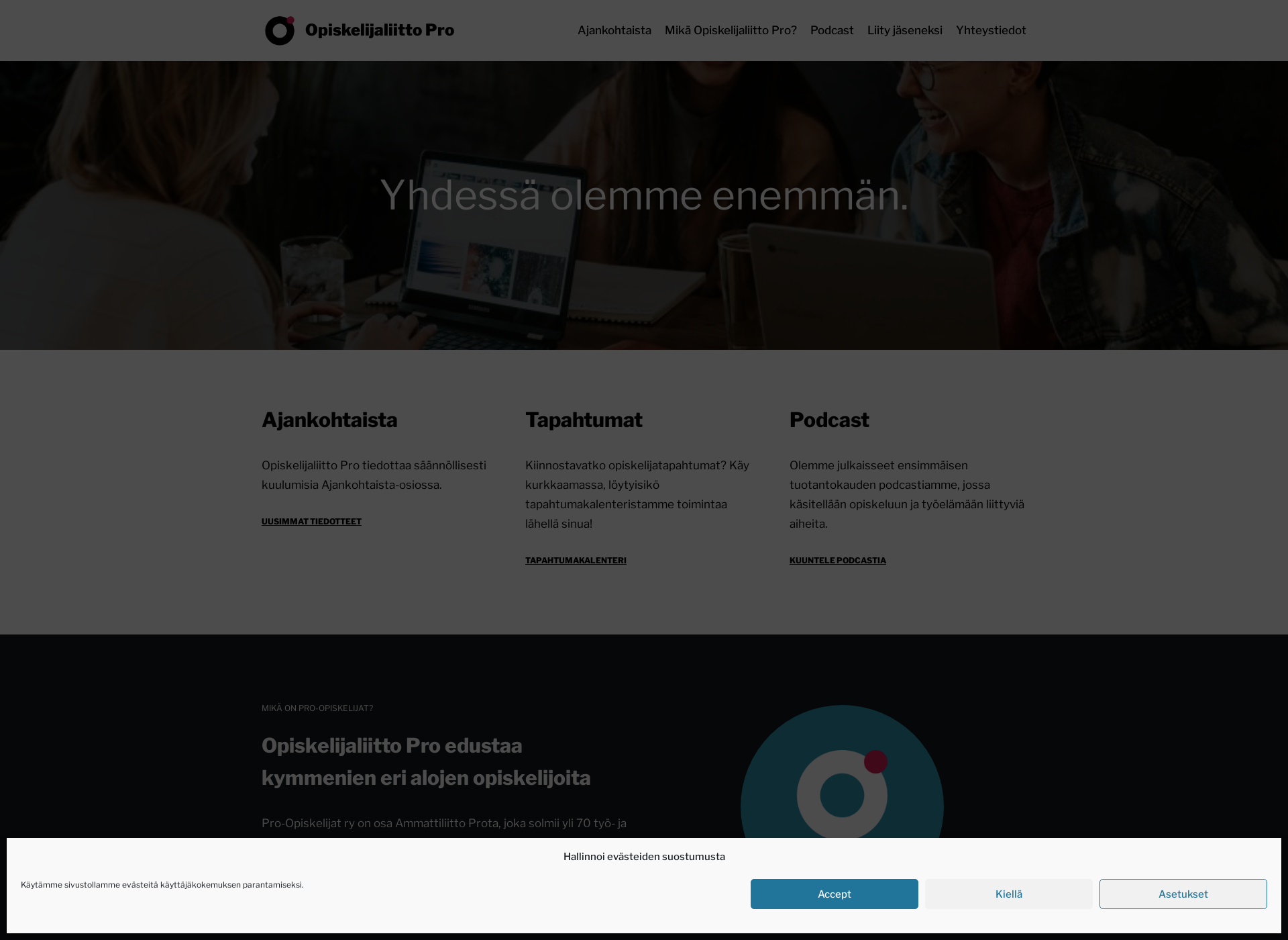Skärmdump för pro-opiskelijat.fi