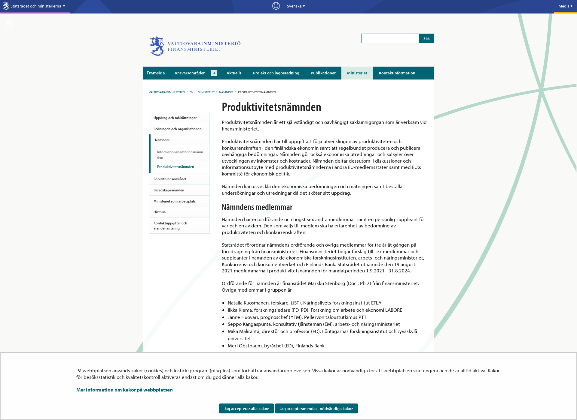 Screenshot for produktivitetsnamnden.fi