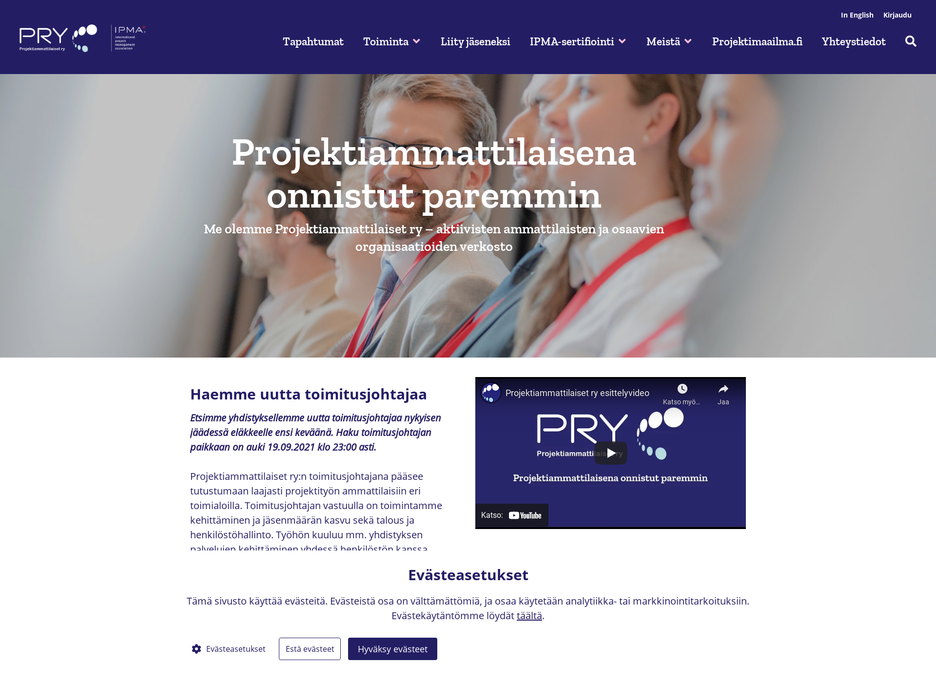 Skärmdump för projektiyhdistys.fi