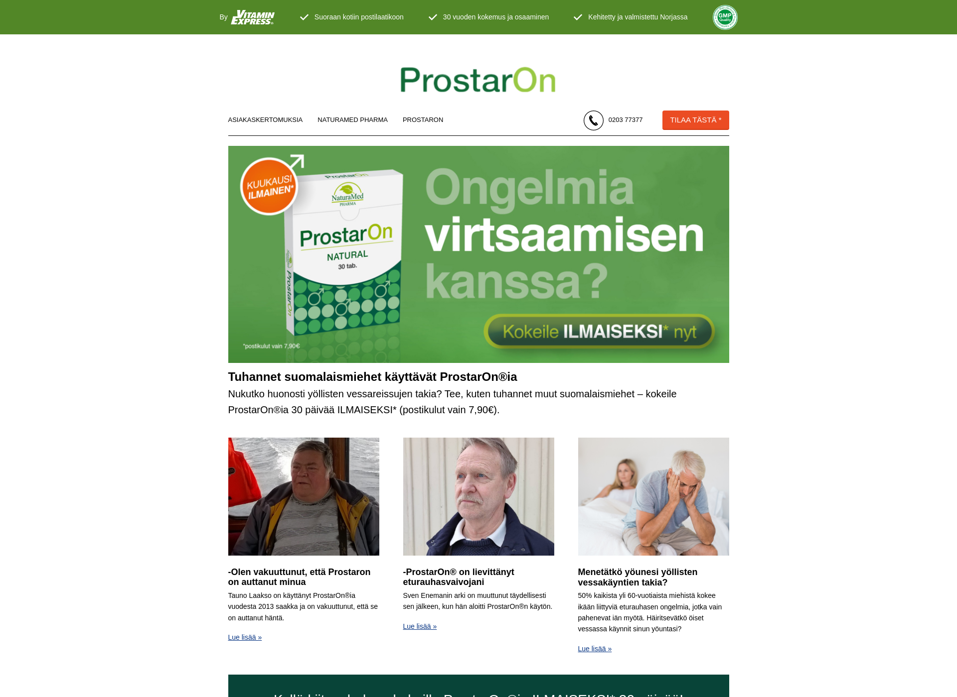 Skärmdump för prostaron.fi