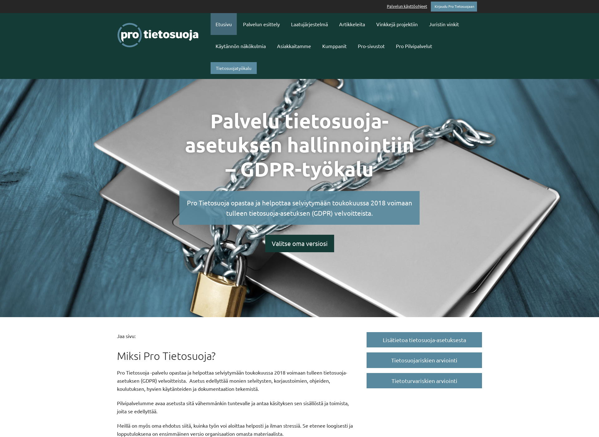 Skärmdump för protietosuoja.fi