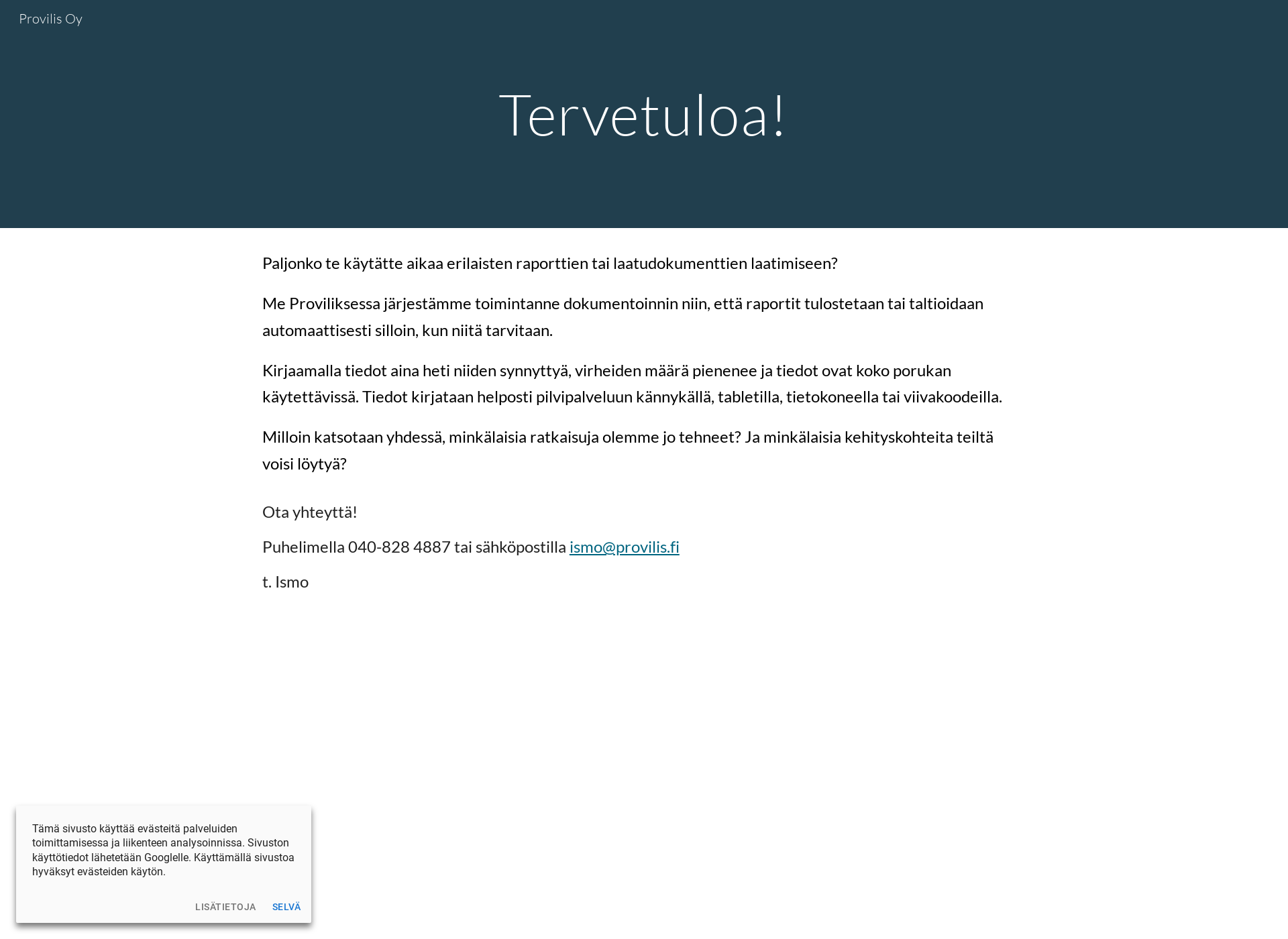 Skärmdump för provilis.fi