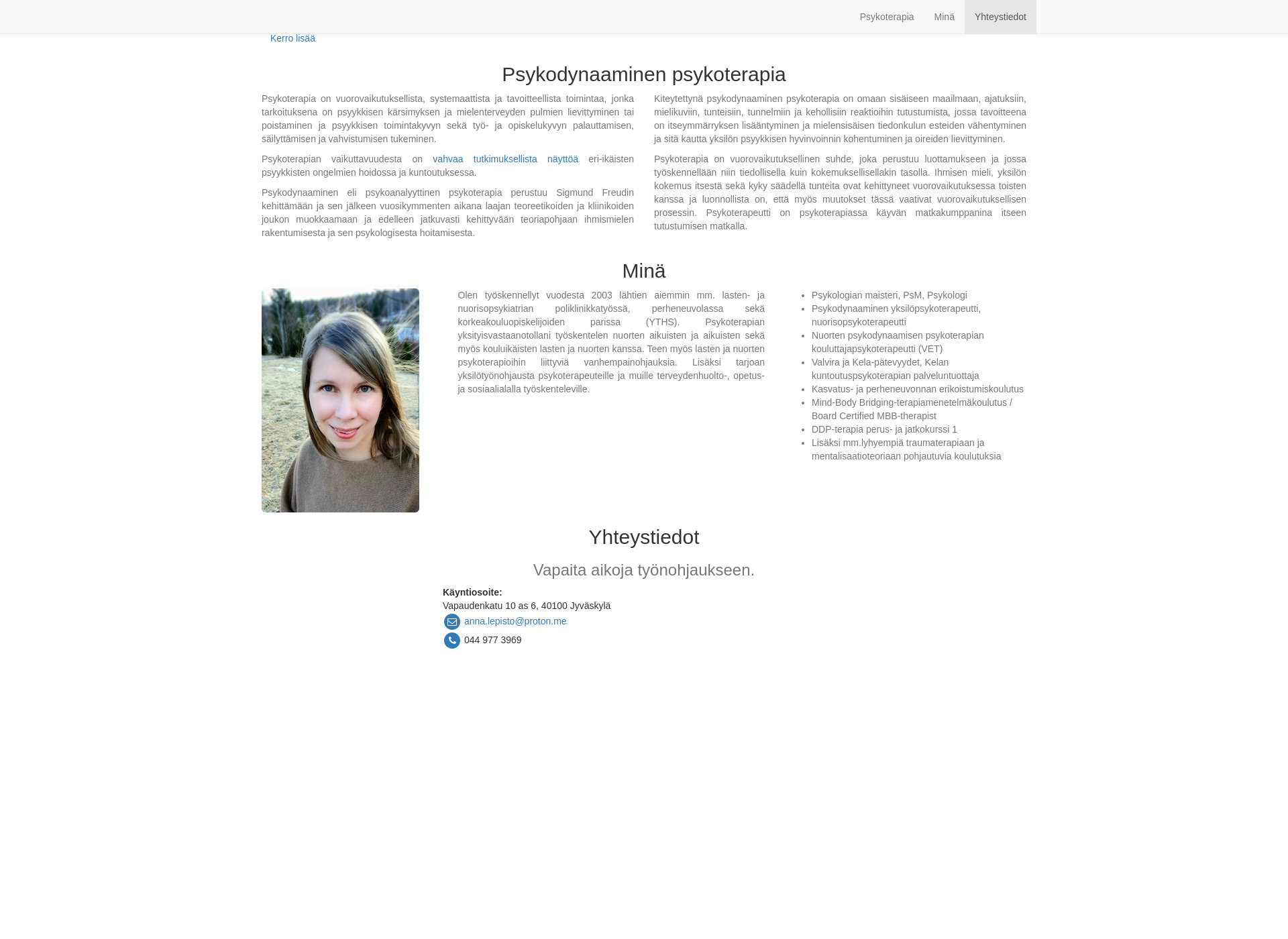 Skärmdump för psykodynaaminen.fi