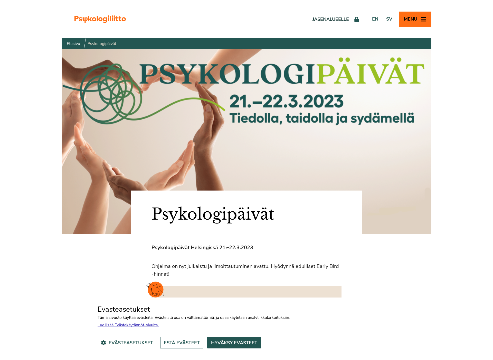 Skärmdump för psykologipaivat.fi