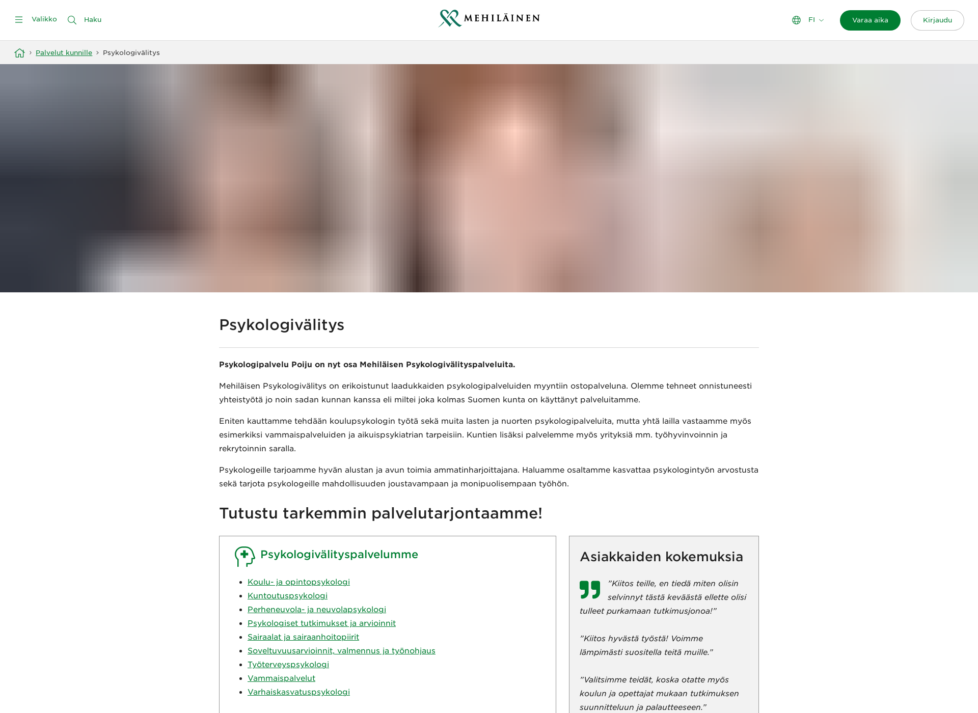 Skärmdump för psykologipalvelupoiju.fi