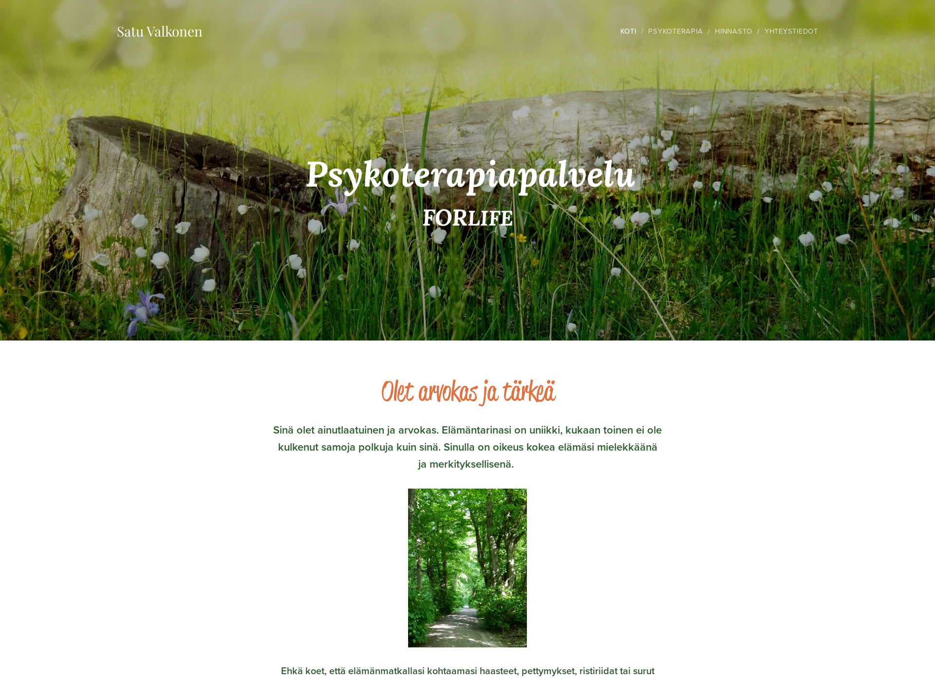 Skärmdump för psykoterapia-forlife.fi