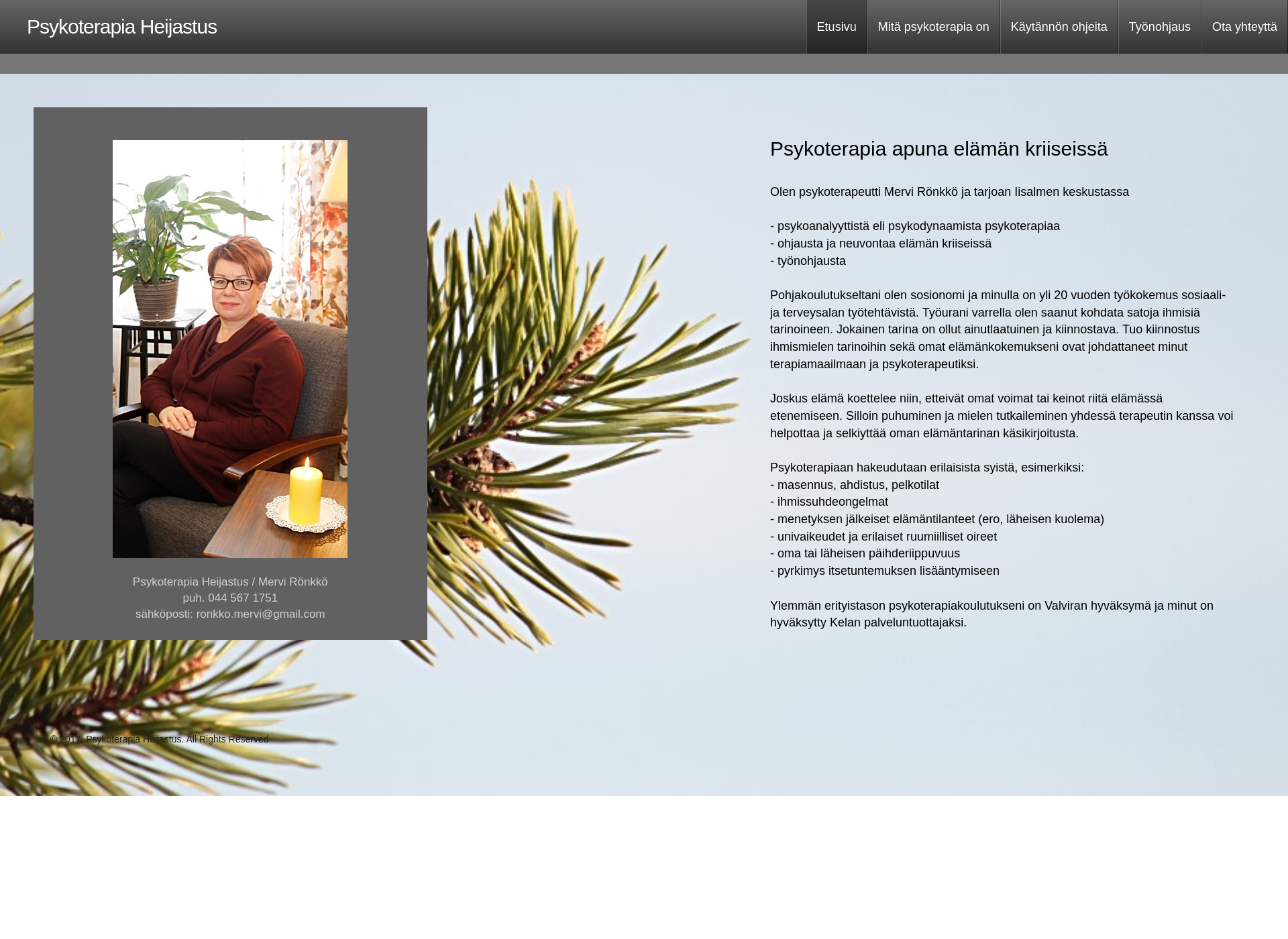 Skärmdump för psykoterapiaheijastus.fi