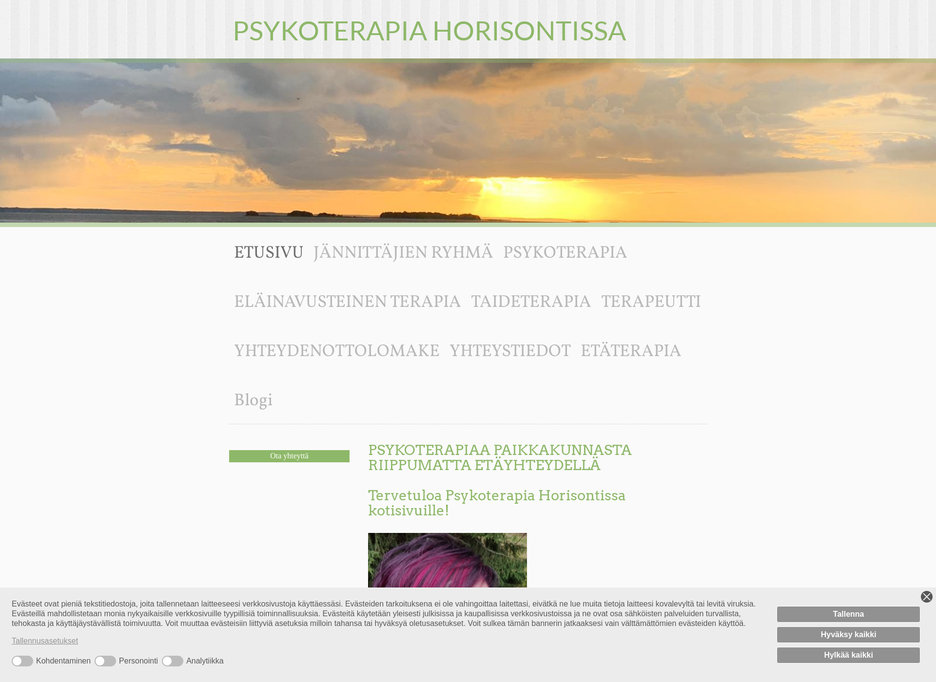 Skärmdump för psykoterapiahorisontissa.fi