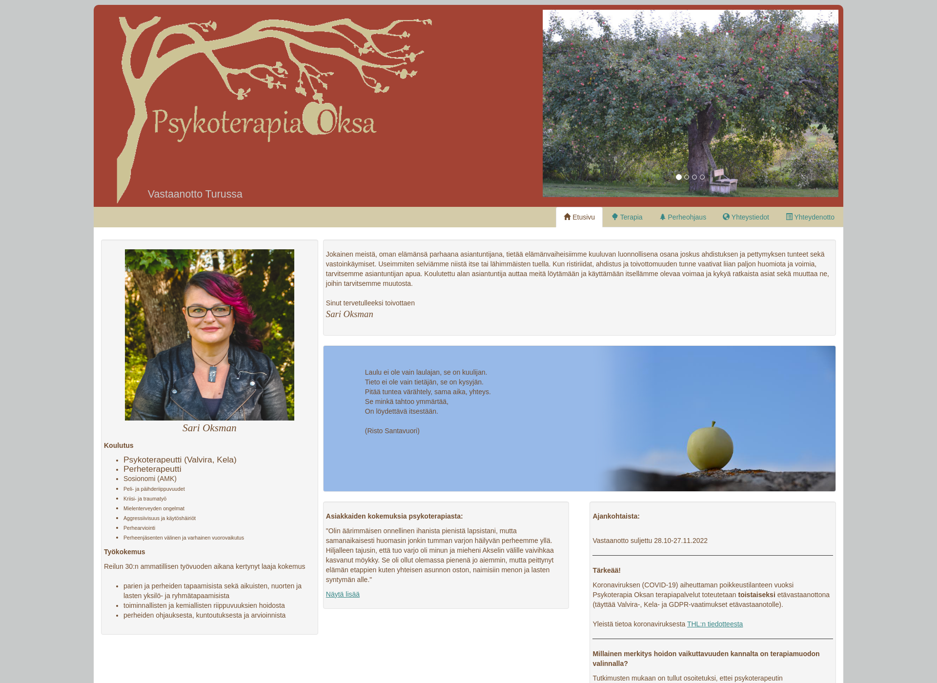 Screenshot for psykoterapiaoksa.fi