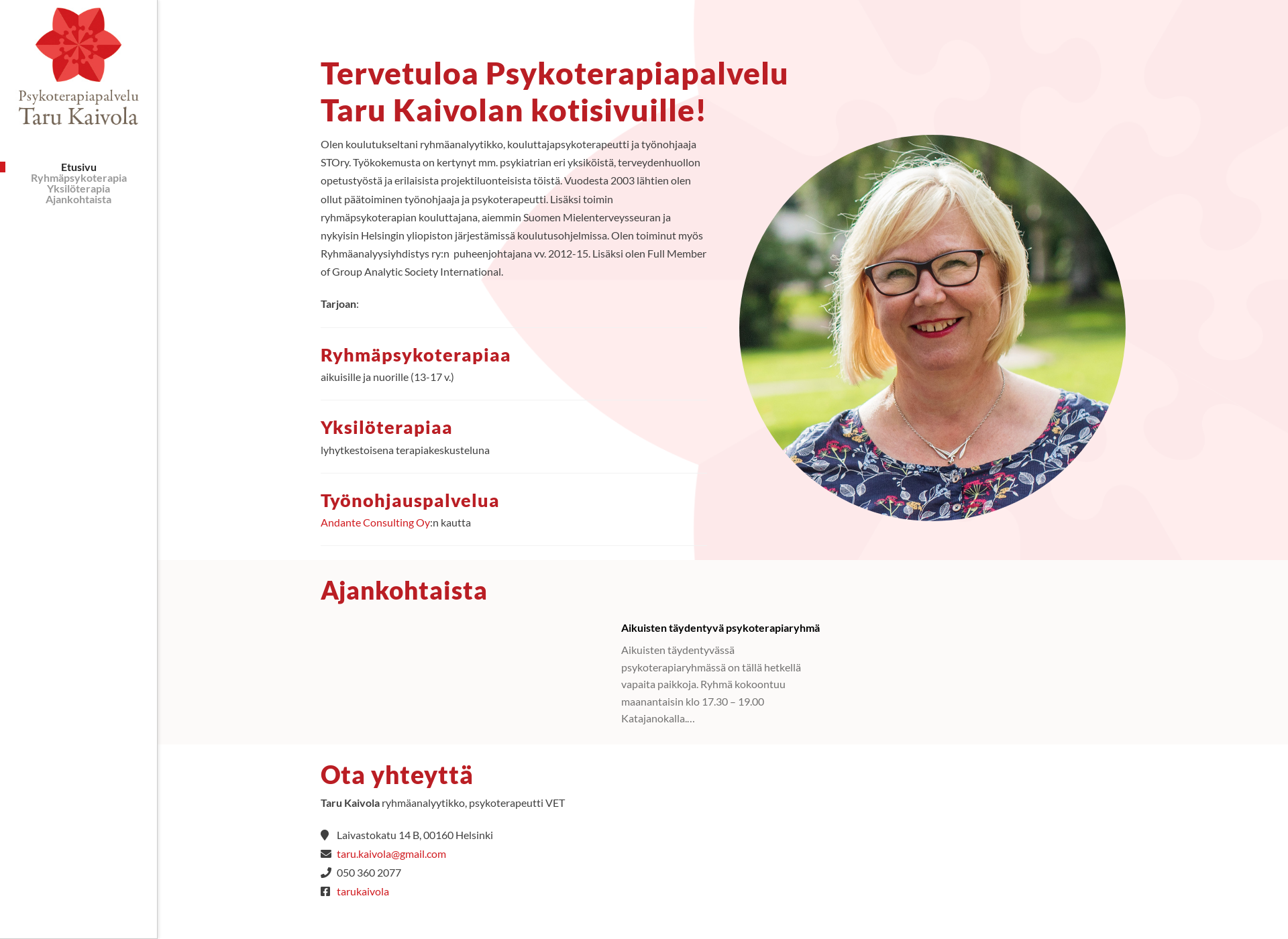 Skärmdump för psykoterapiapalvelutarukaivola.fi
