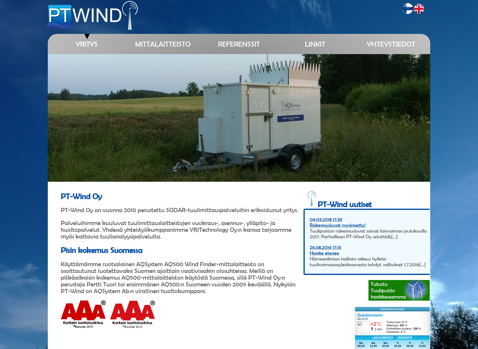 Skärmdump för pt-wind.fi
