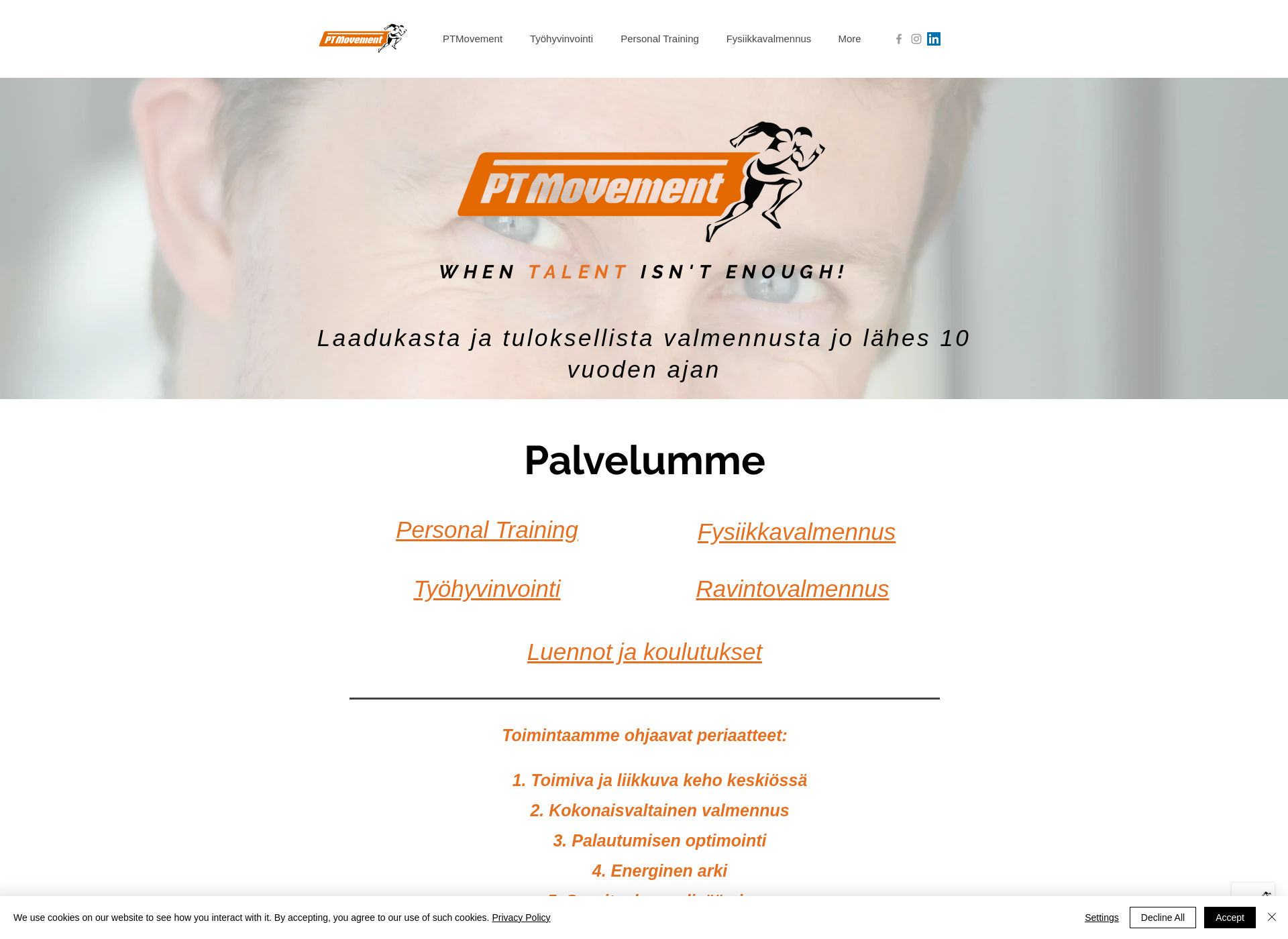 Skärmdump för ptmovement.fi