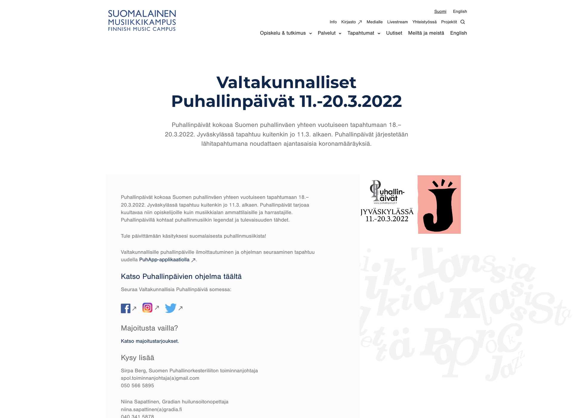 Screenshot for puhallinpaivat.fi