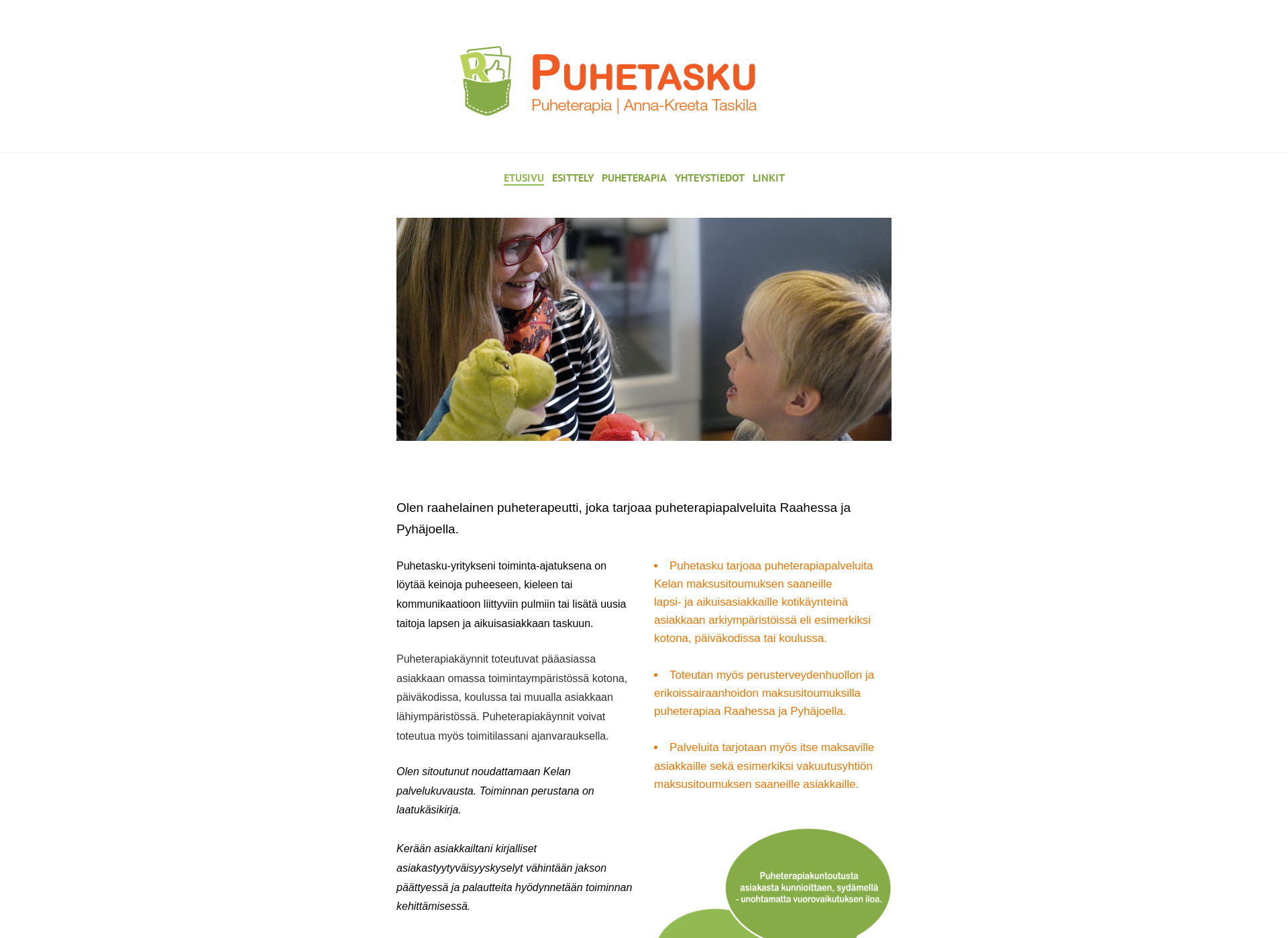 Skärmdump för puhetasku.fi