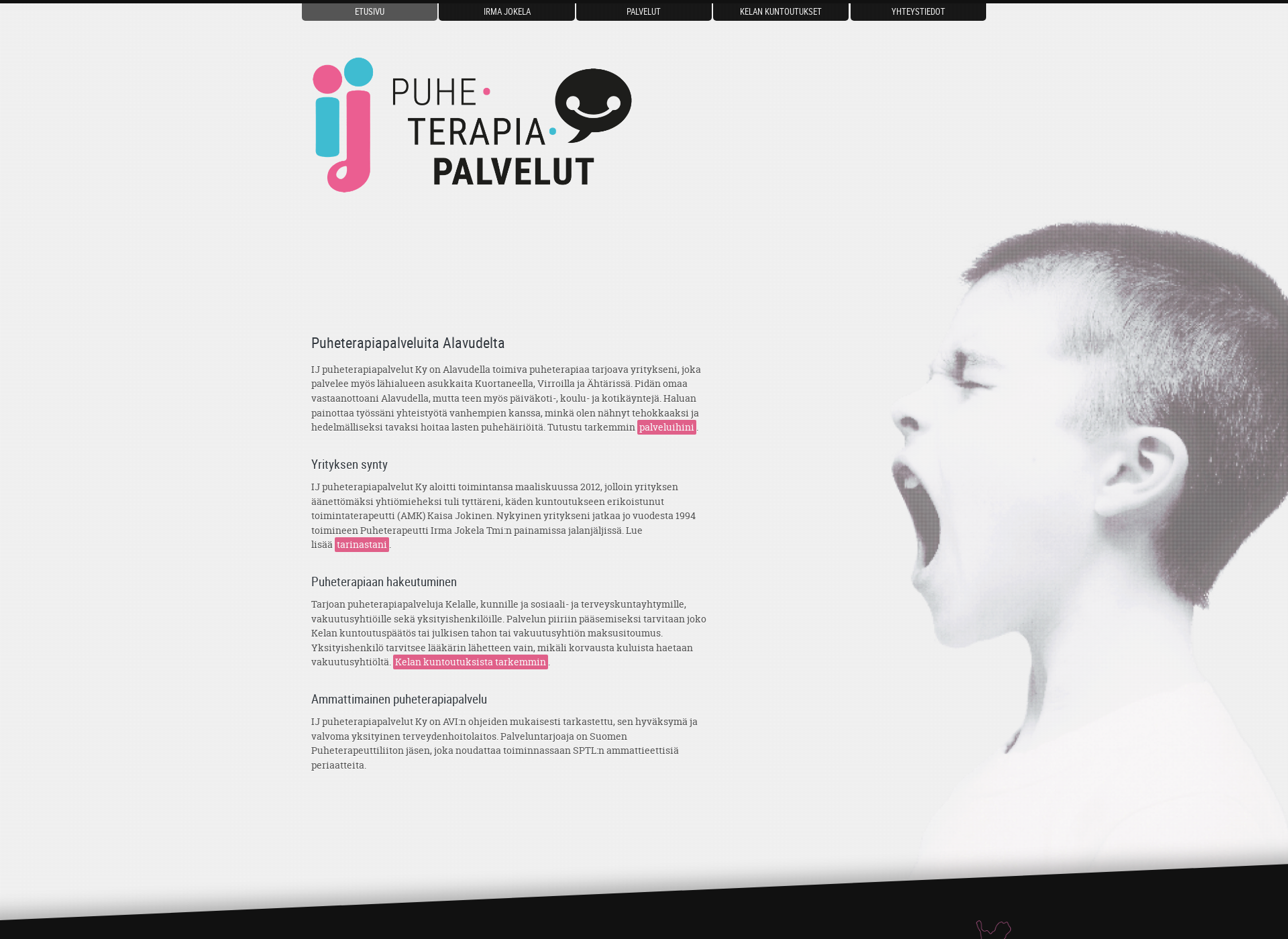 Skärmdump för puheterapeuttialavus.fi