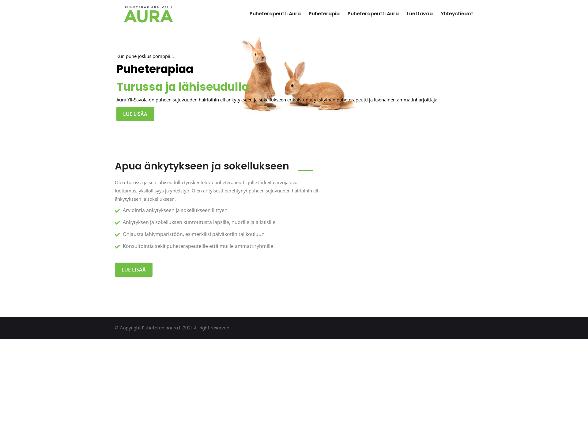 Skärmdump för puheterapiaaura.fi