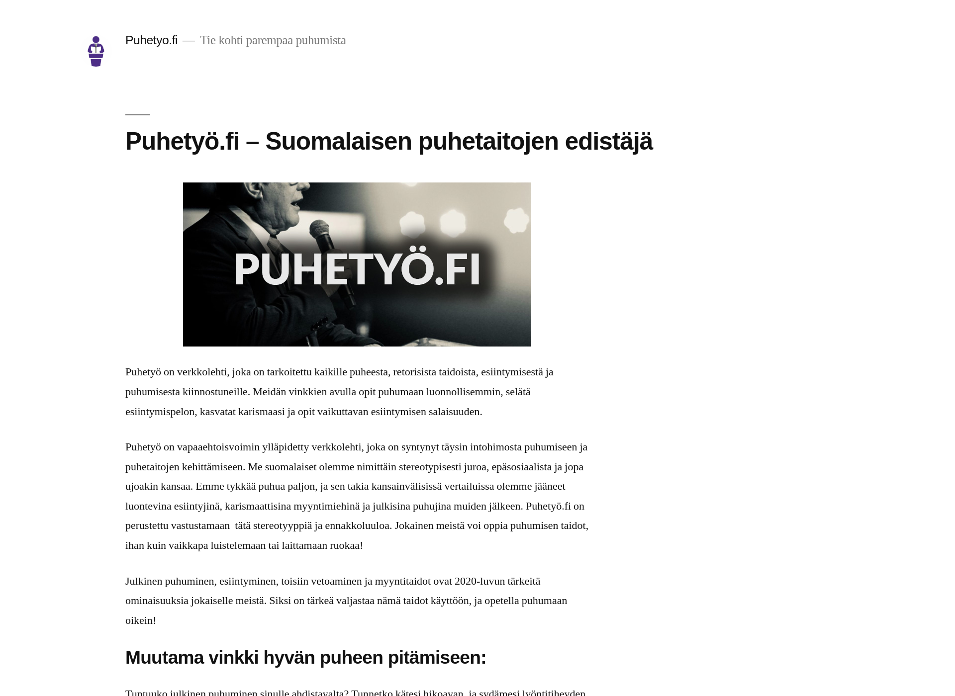 Skärmdump för puhetyo.fi