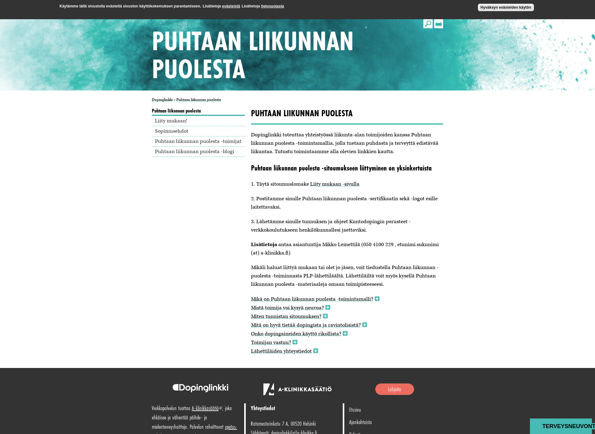 Screenshot for puhtaanliikunnanpuolesta.fi