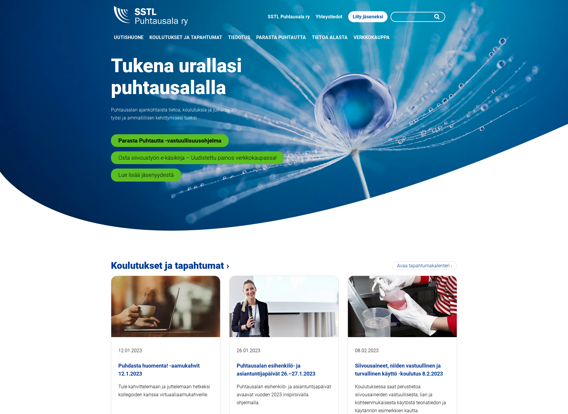 Skärmdump för puhtausala.fi