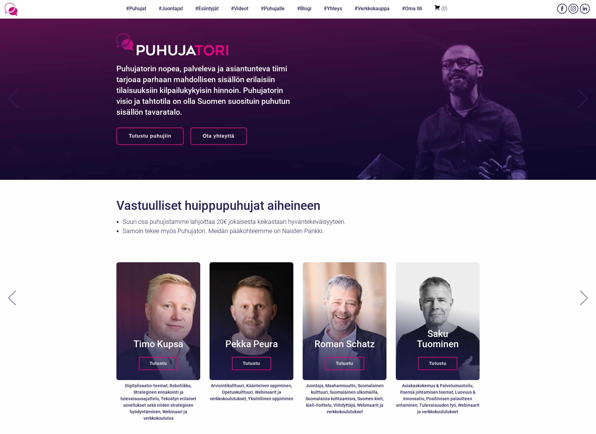 Skärmdump för puhujatori.fi