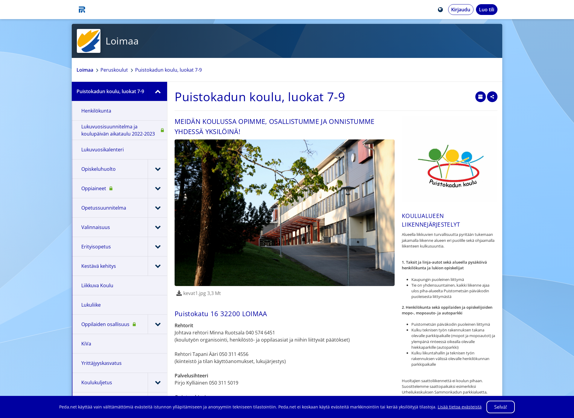 Skärmdump för puistokadunkoulu.fi