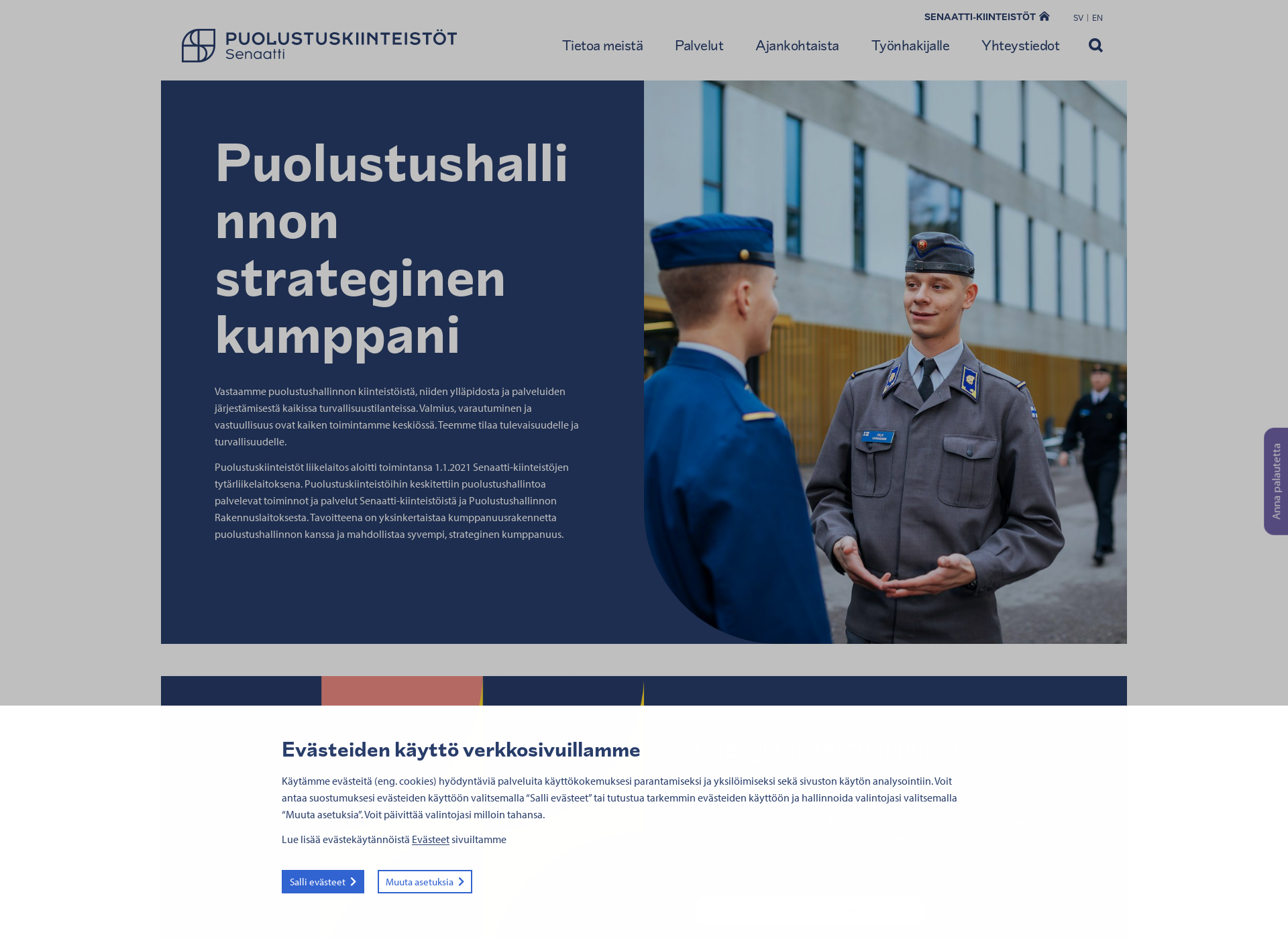 Skärmdump för puolustuskiinteistot.fi