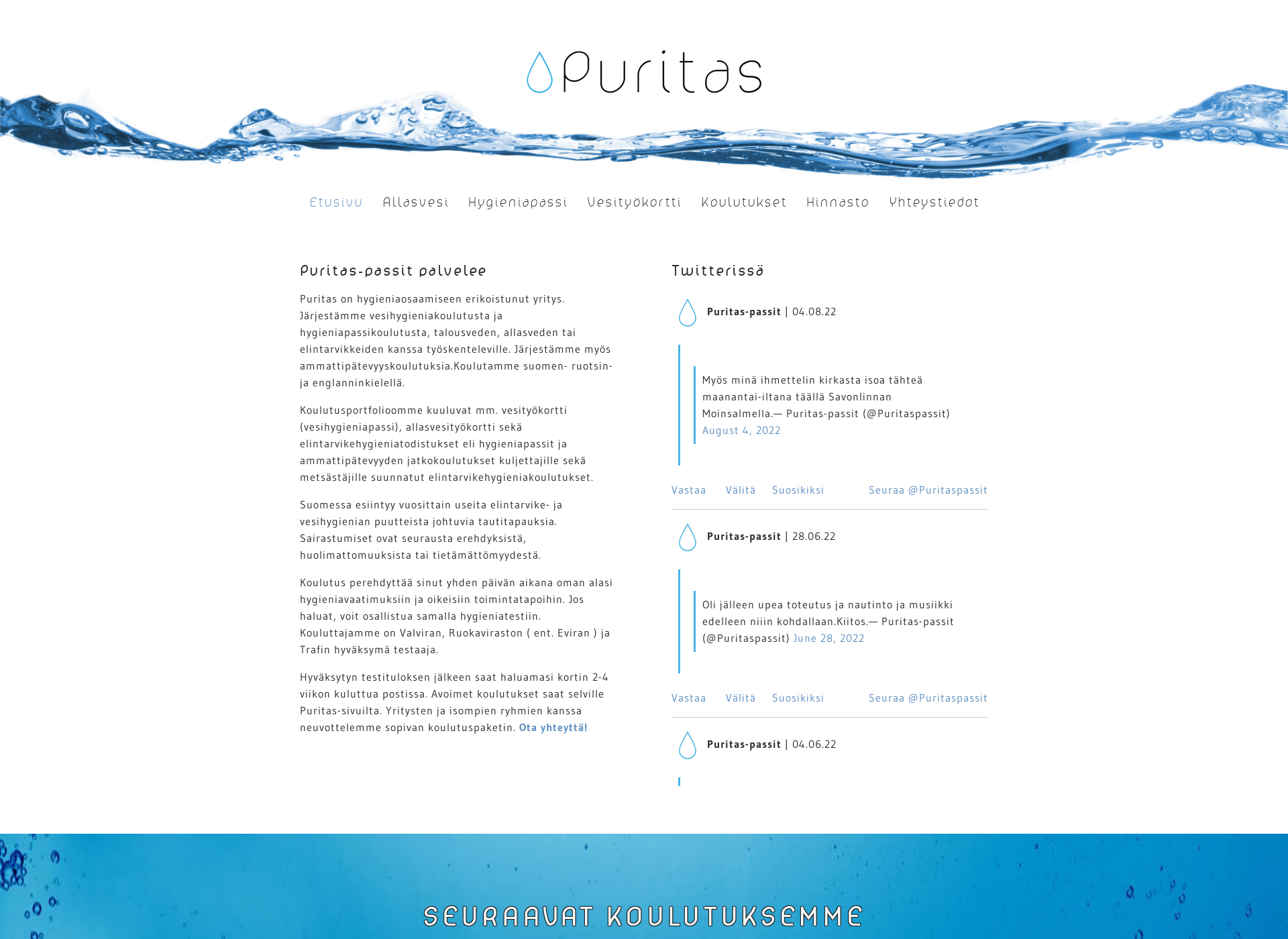 Skärmdump för puritas.fi