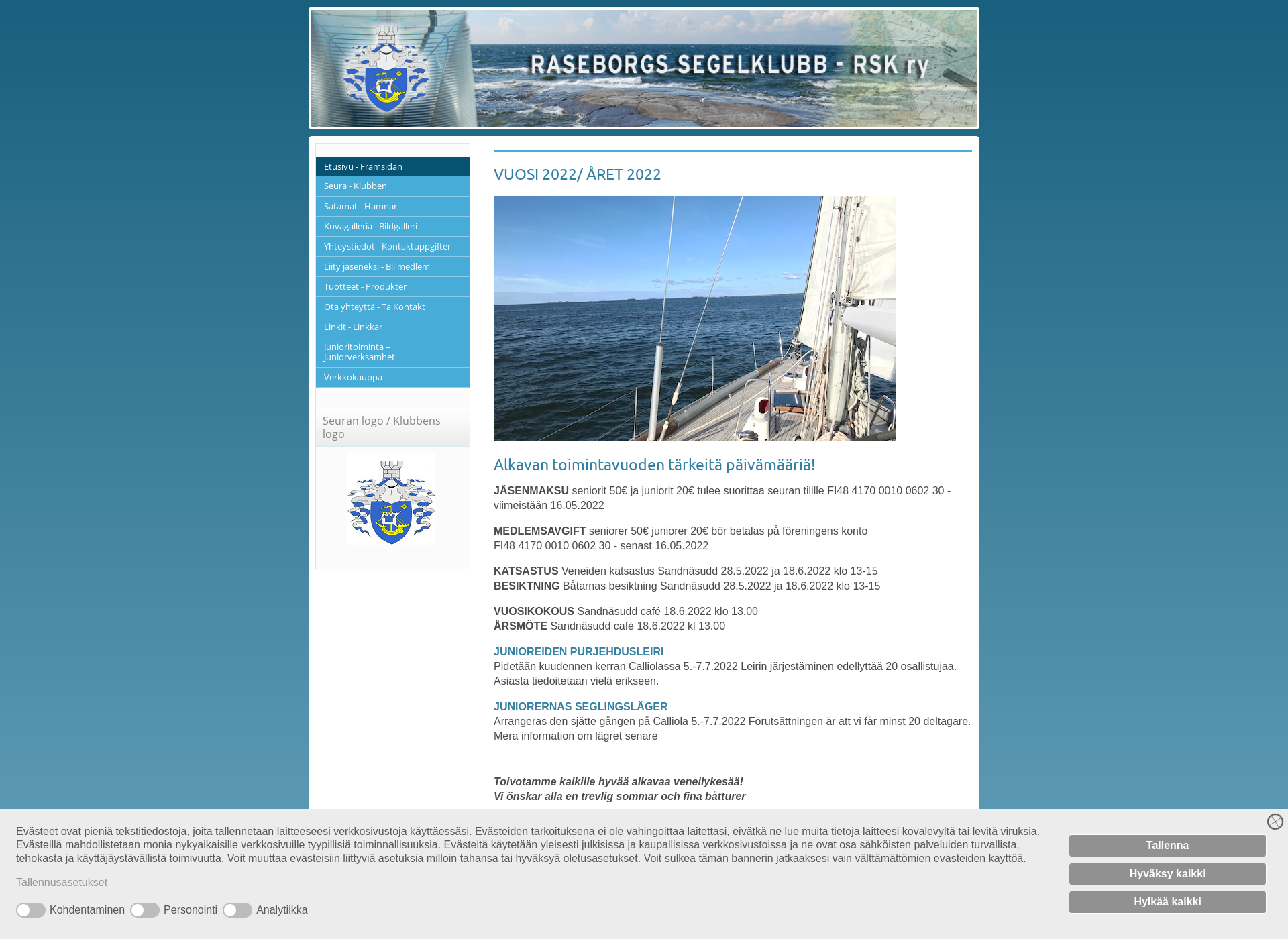 Skärmdump för purjehdusseura.fi
