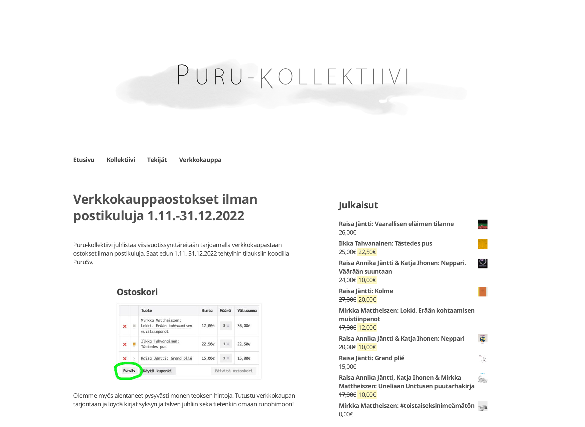 Skärmdump för purukollektiivi.fi