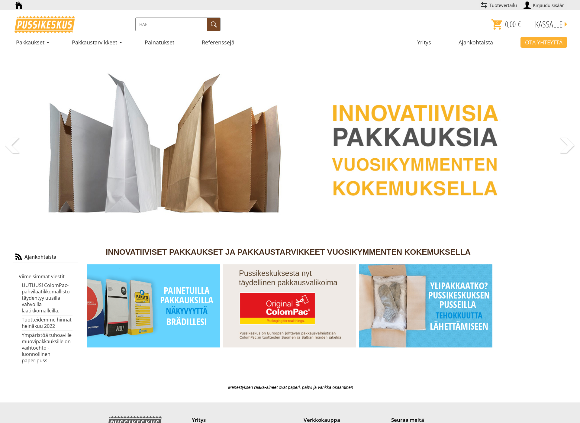 Skärmdump för pussikeskus.fi