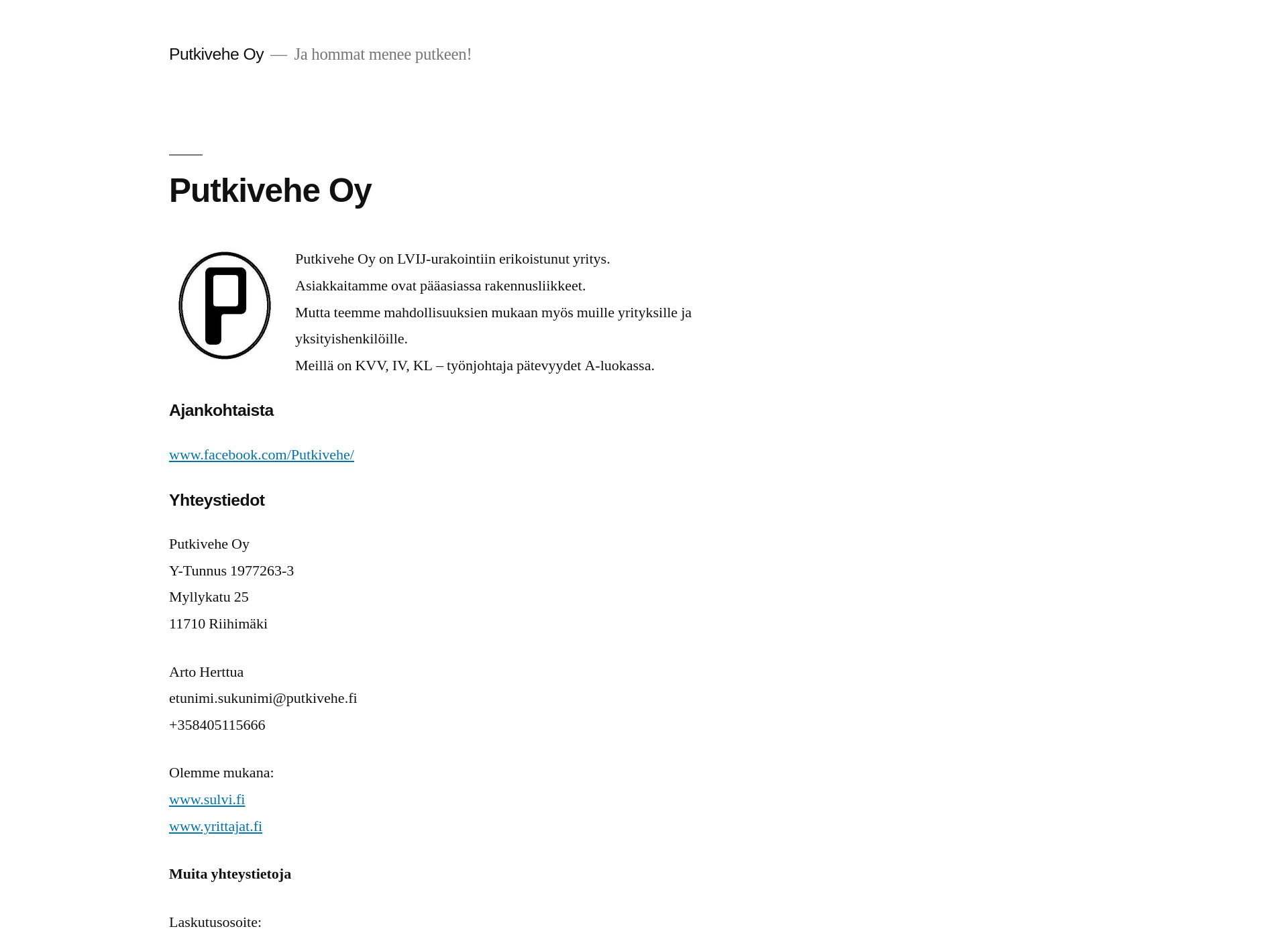 Screenshot for putkivehe.fi