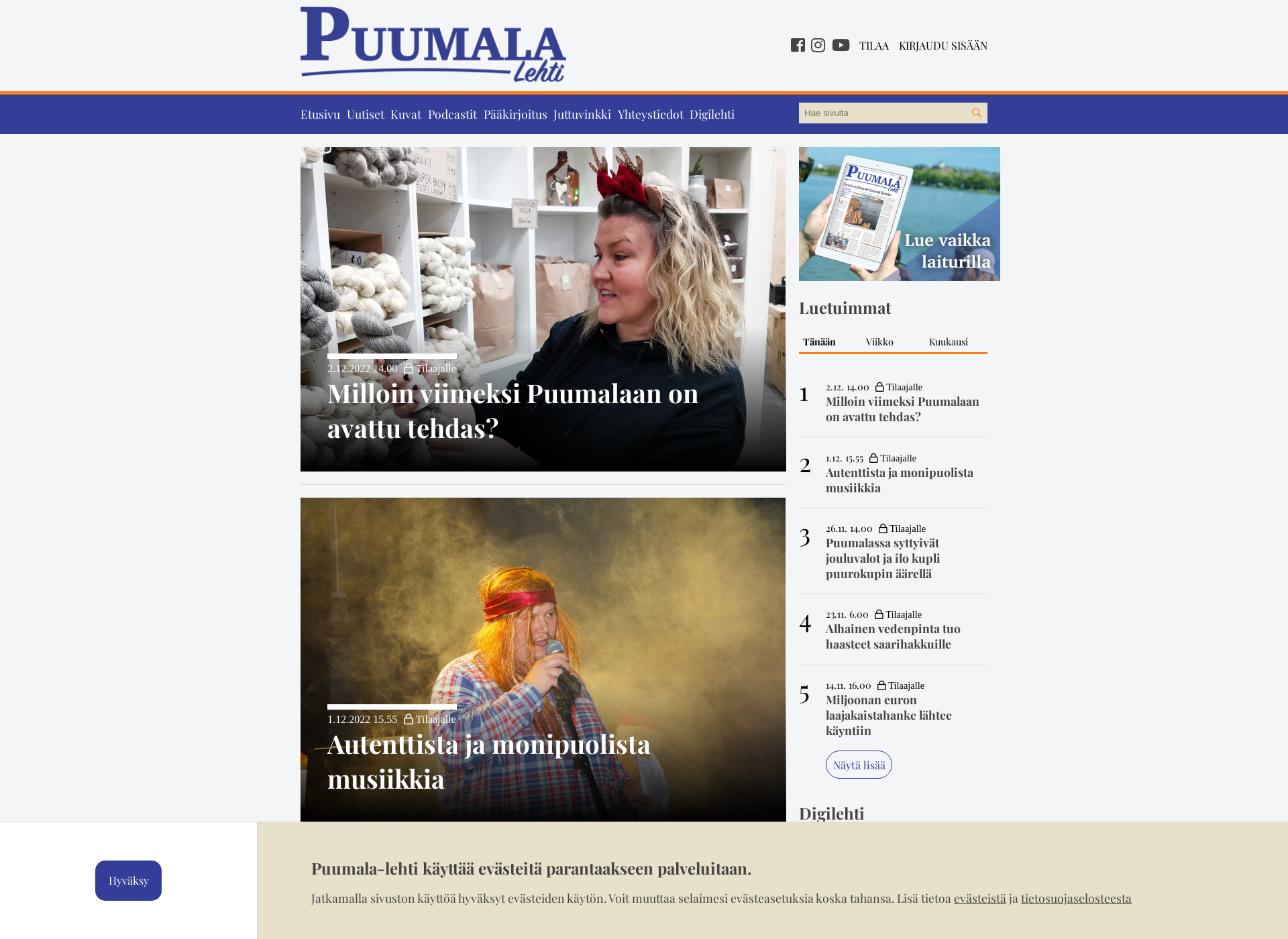 Screenshot for puumalalehti.fi