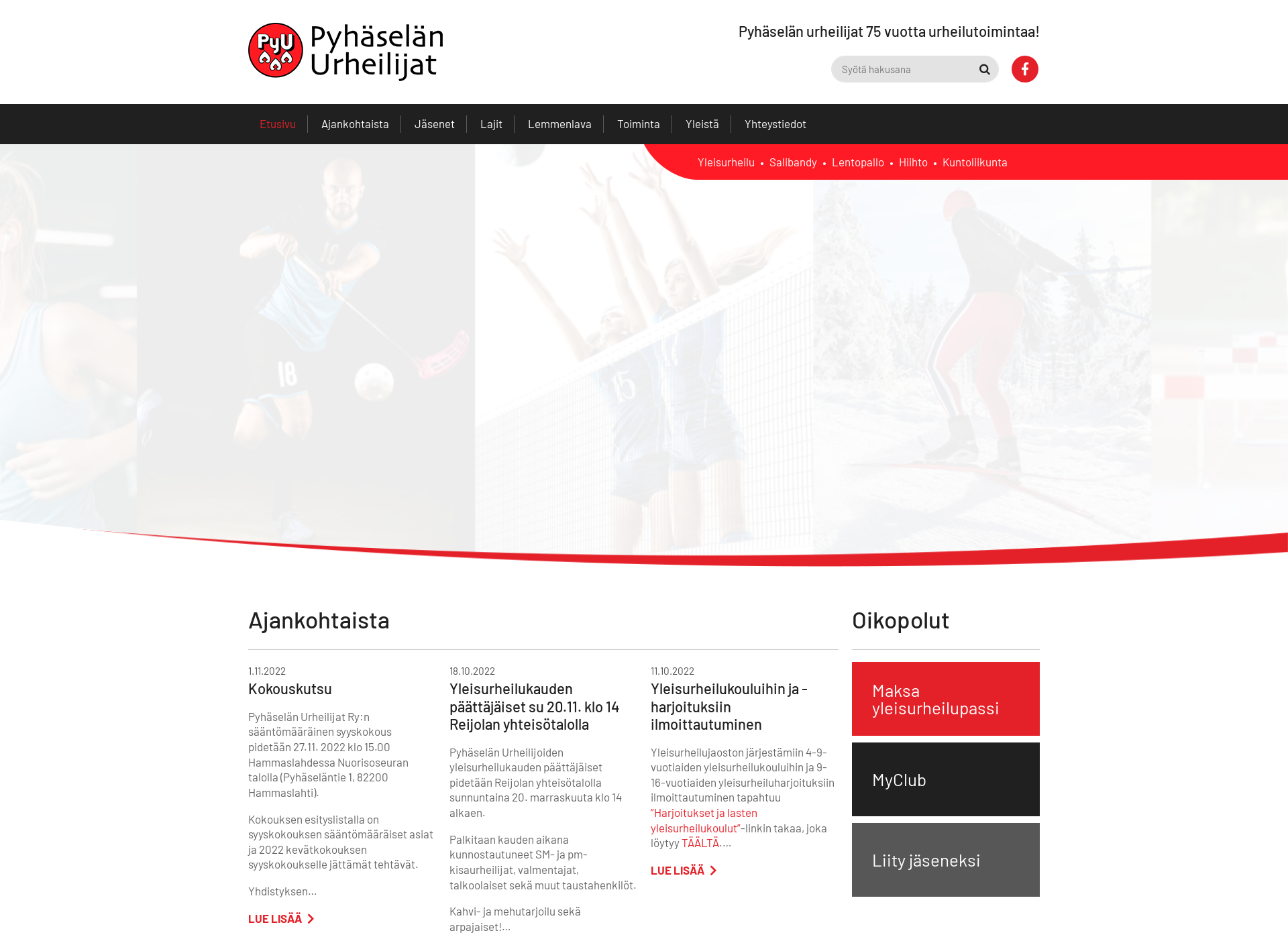 Screenshot for pyhaselanurheilijat.fi