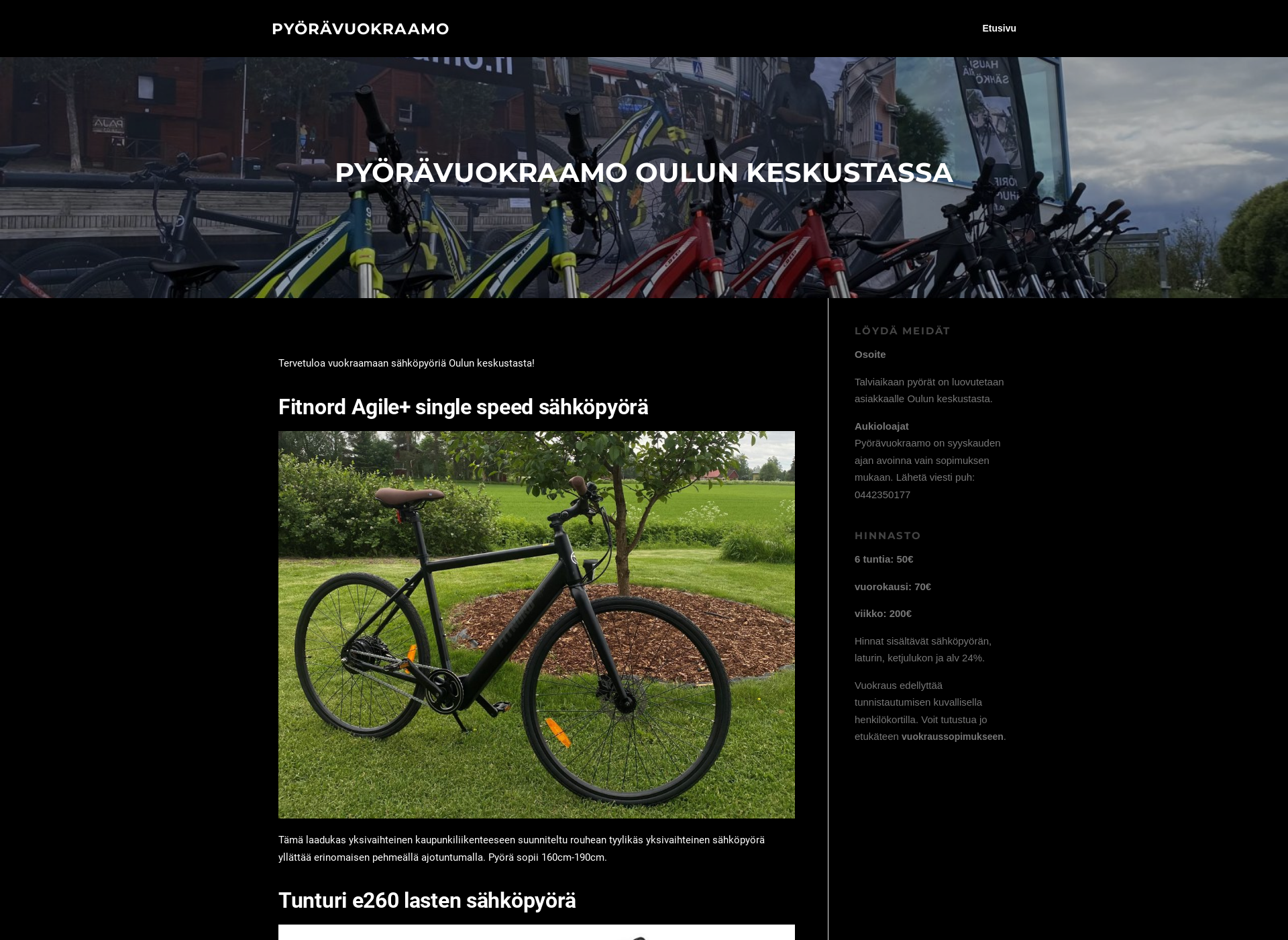 Skärmdump för pyörävuokraamo.fi