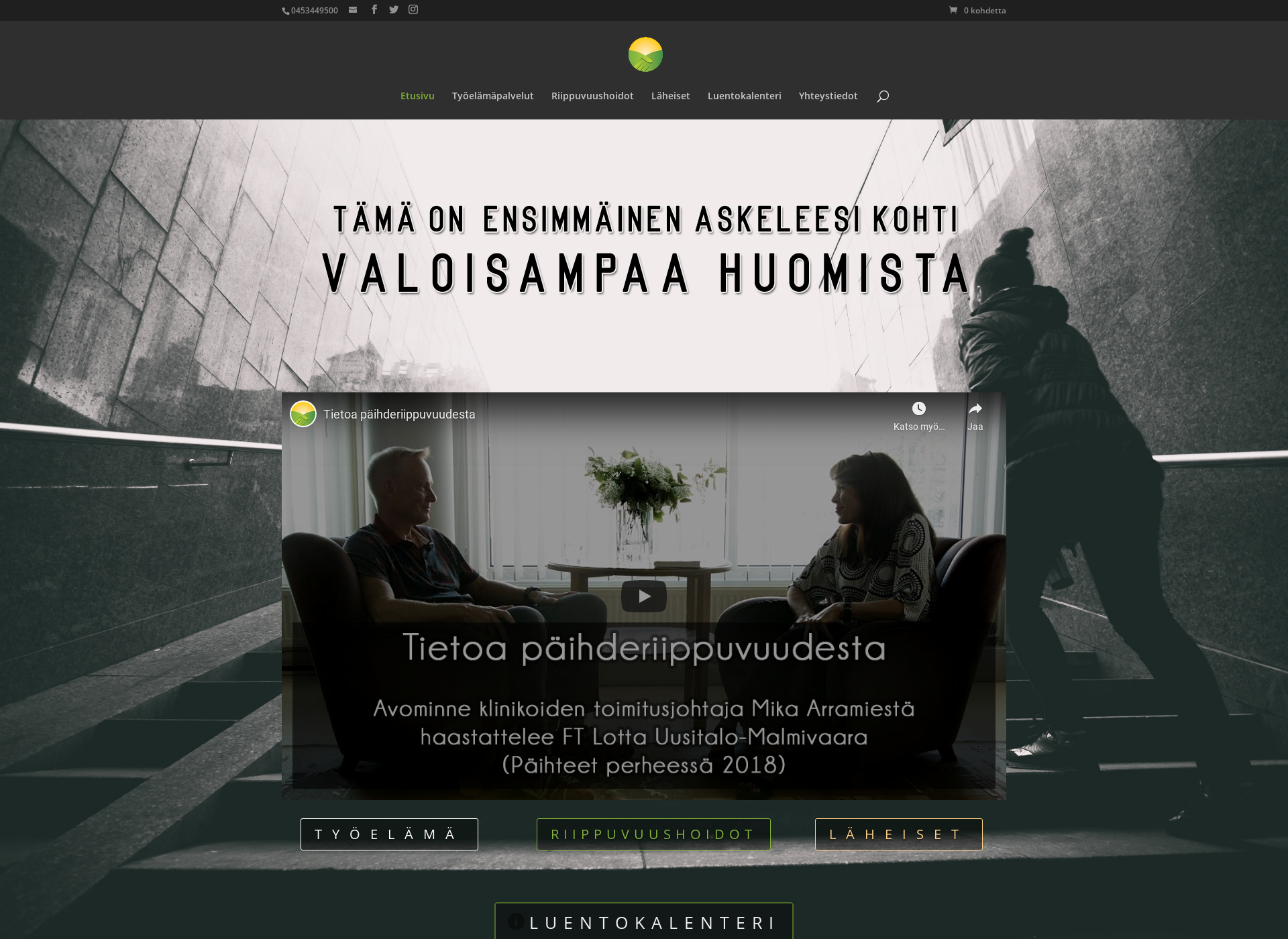 Skärmdump för päihderiippuvuus.fi
