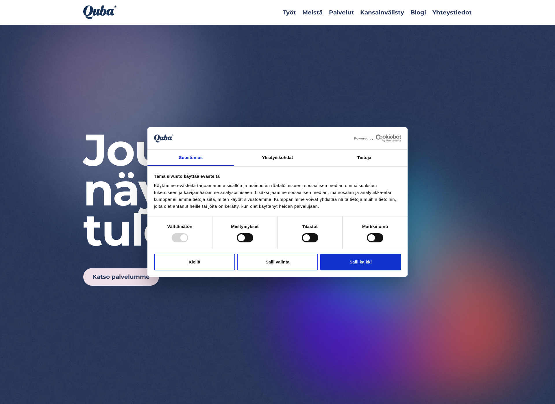 Skärmdump för quba.fi