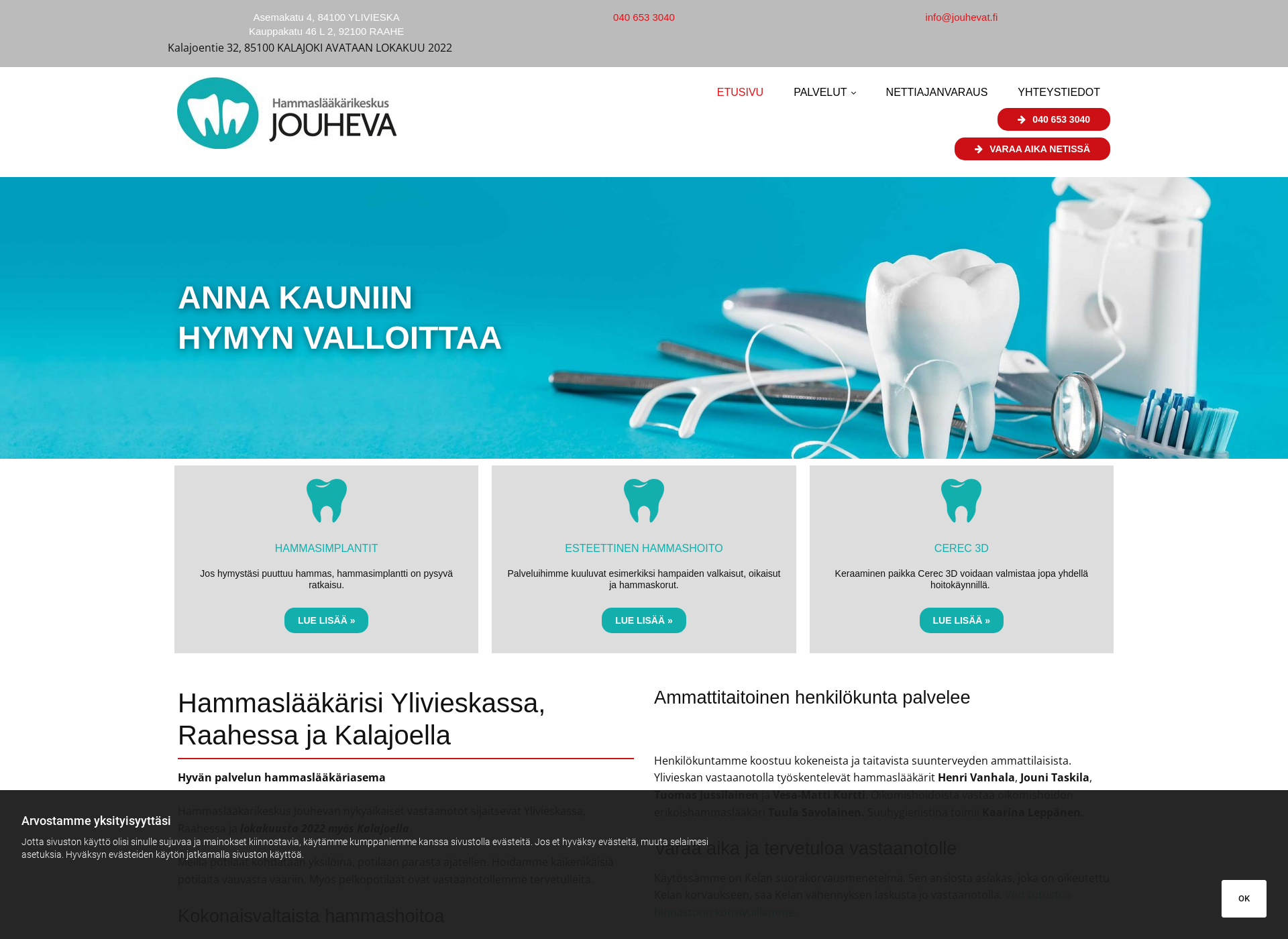 Skärmdump för raahenhammaslaakarit.fi