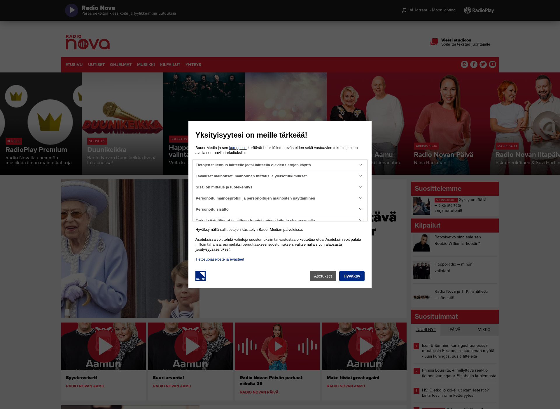 Skärmdump för radionova.fi