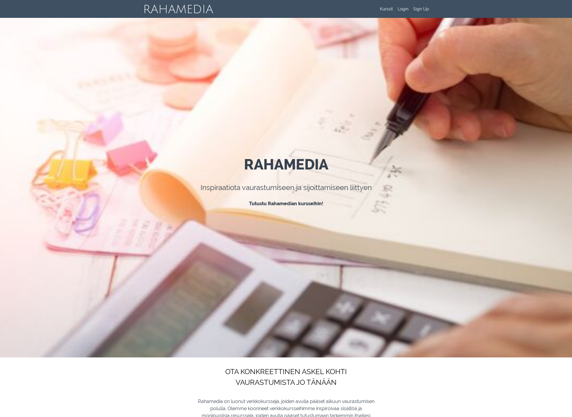 Skärmdump för rahamediakurssit.fi