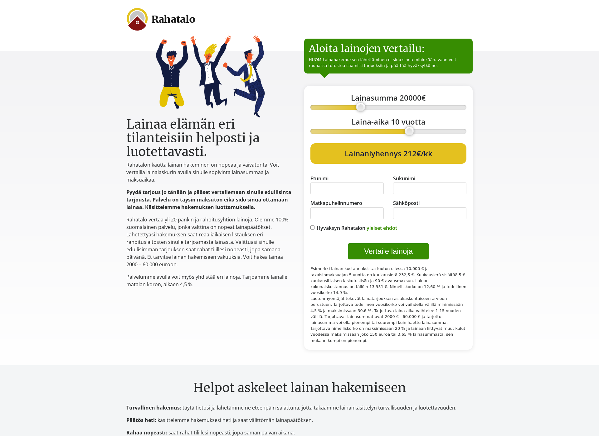 Skärmdump för rahatalo.fi